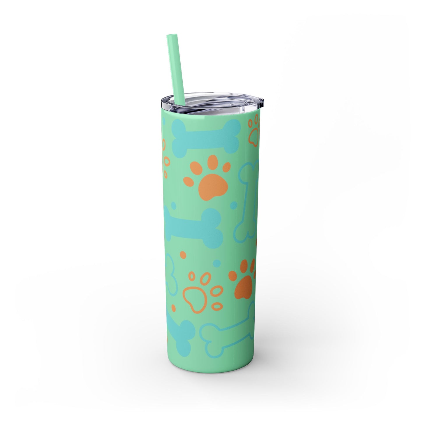 Puppy Pattern Skinny Tumbler with Straw, 20oz