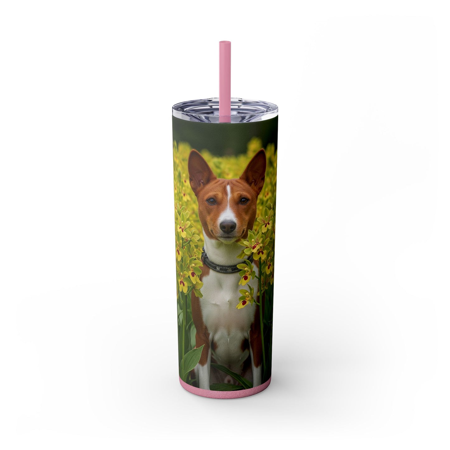 Basenji Skinny Tumbler with Straw, 20oz