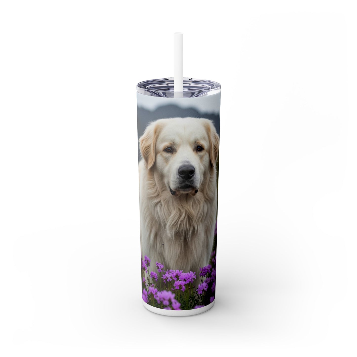 Pyrenean Mountain Dog Skinny Tumbler with Straw, 20oz