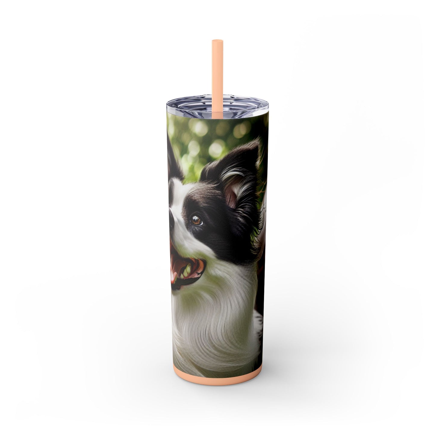 Border Collie Skinny Tumbler with Straw, 20oz