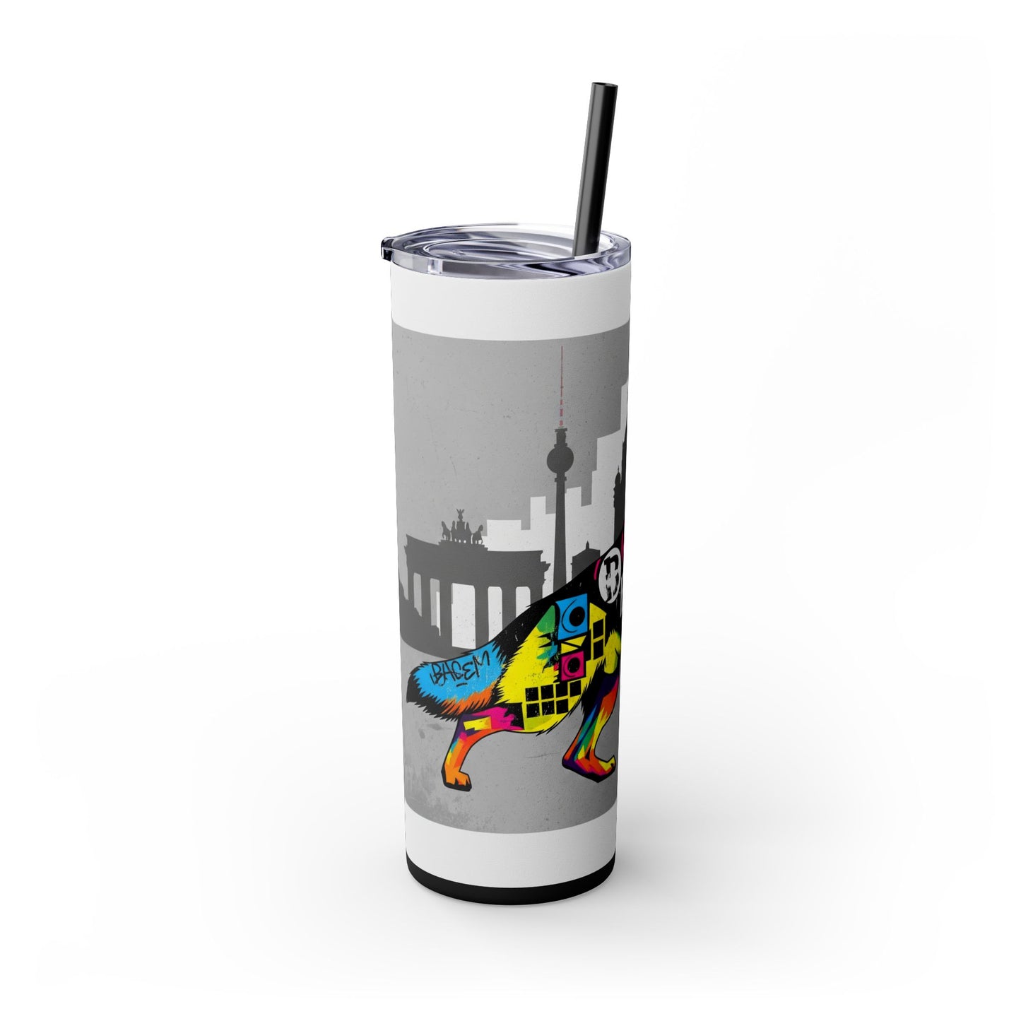 German Shepherd Skinny Tumbler with Straw, 20oz