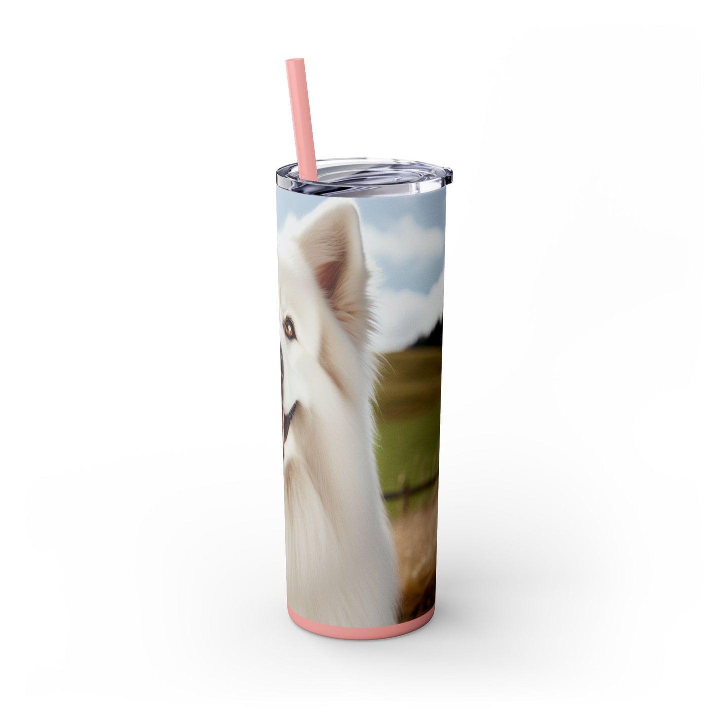 White Swiss Shepherd Dog Skinny Tumbler with Straw, 20oz