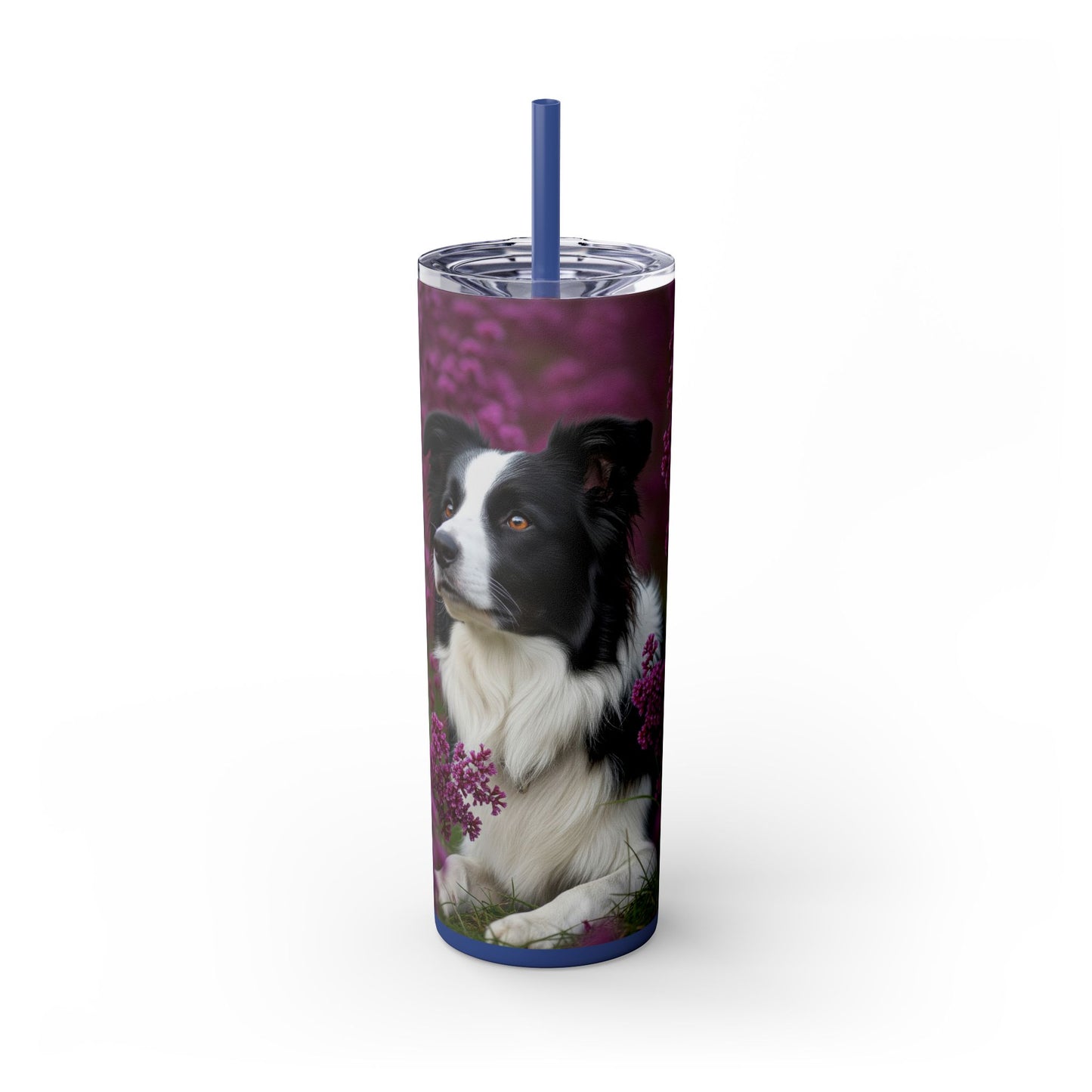 Border Collie Skinny Tumbler with Straw, 20oz