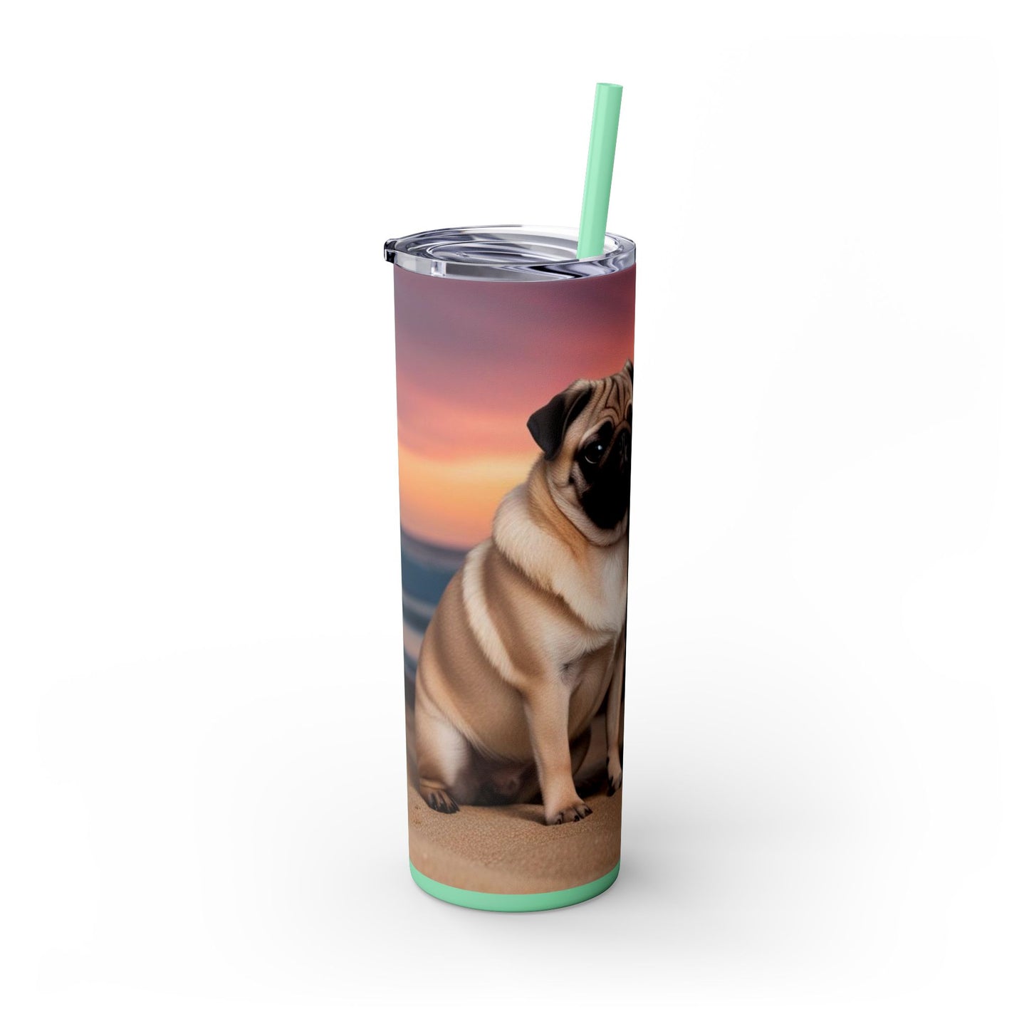 Pug Love Skinny Tumbler with Straw, 20oz