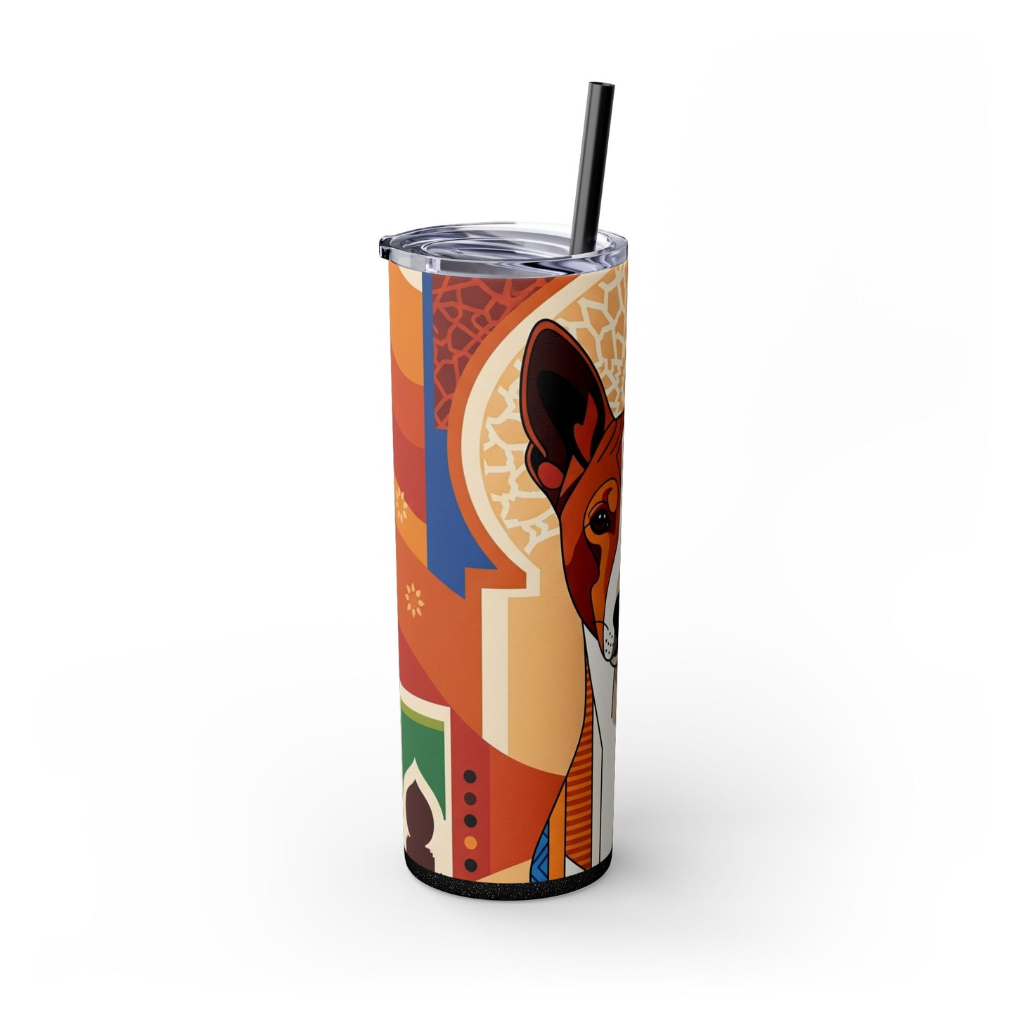 Basenji Skinny Tumbler with Straw, 20oz