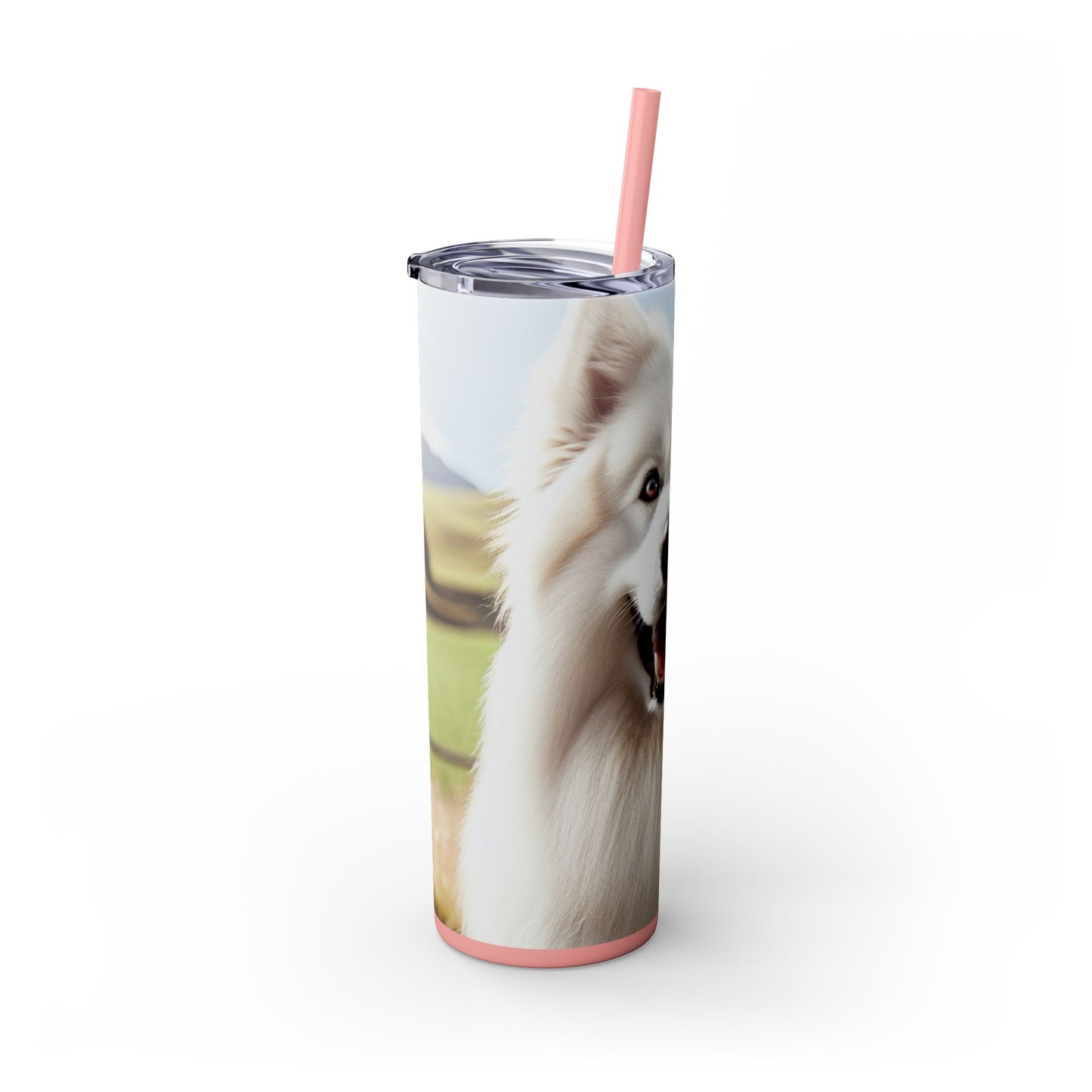 White Swiss Shepherd Dog Skinny Tumbler with Straw, 20oz
