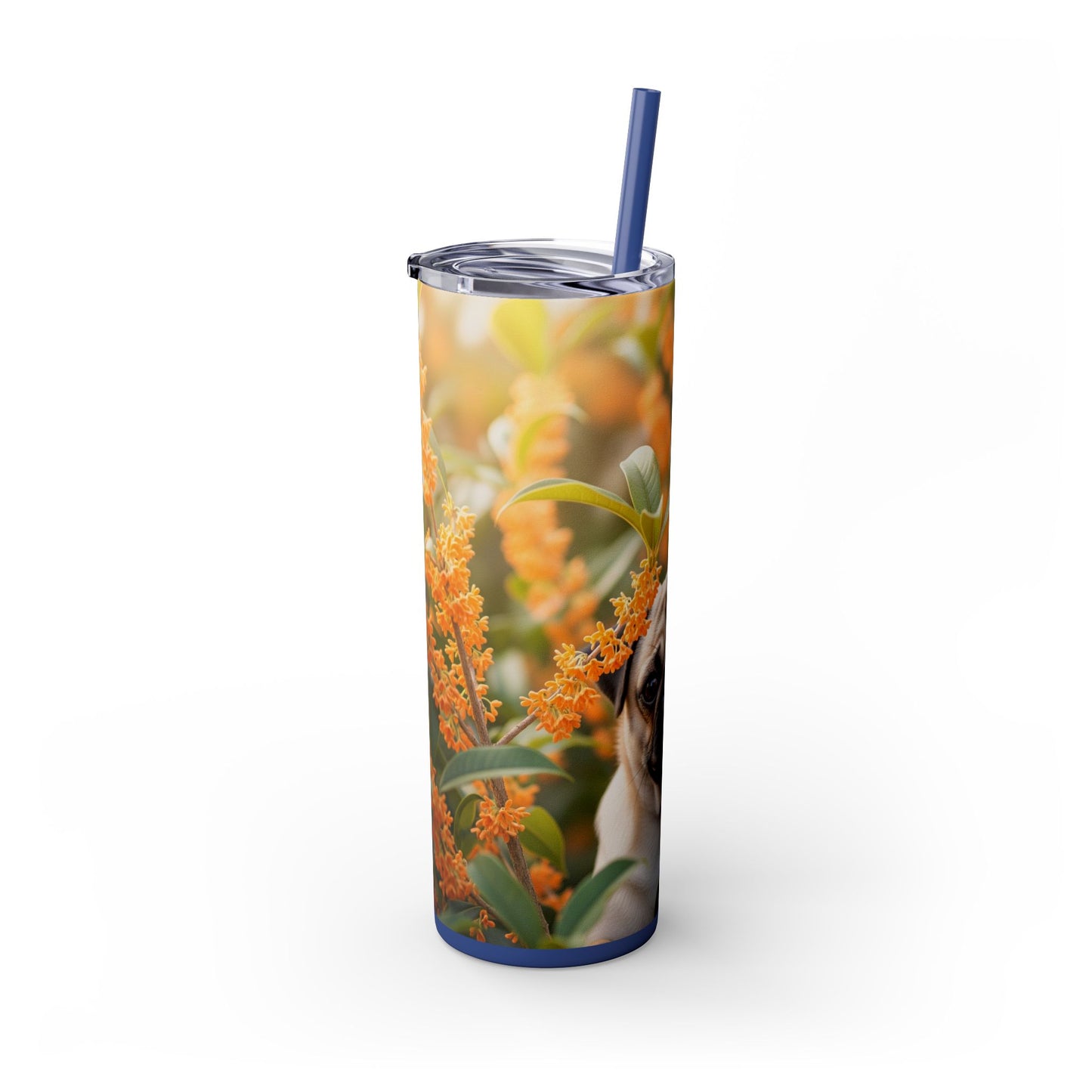 Pug Skinny Tumbler with Straw, 20oz