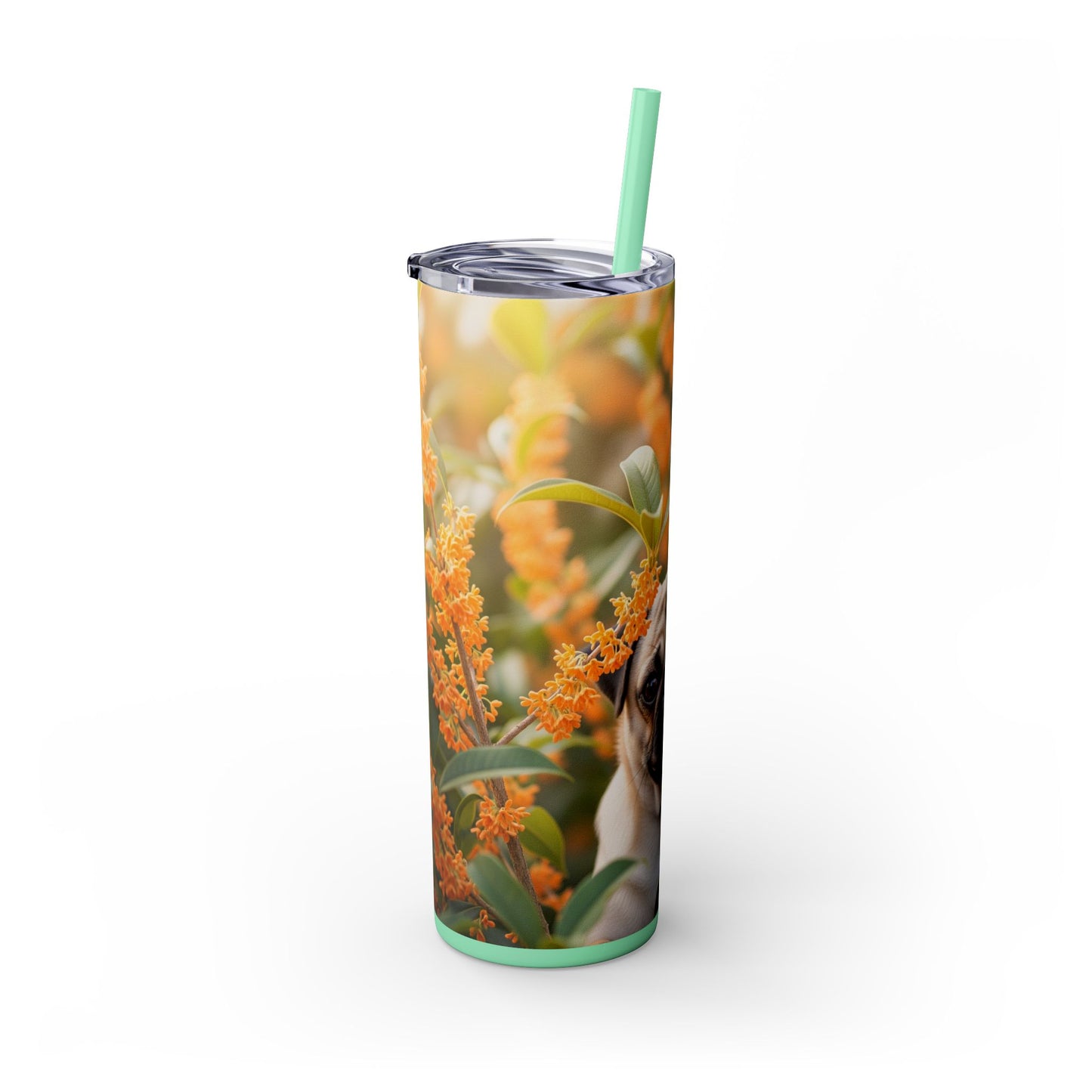 Pug Skinny Tumbler with Straw, 20oz