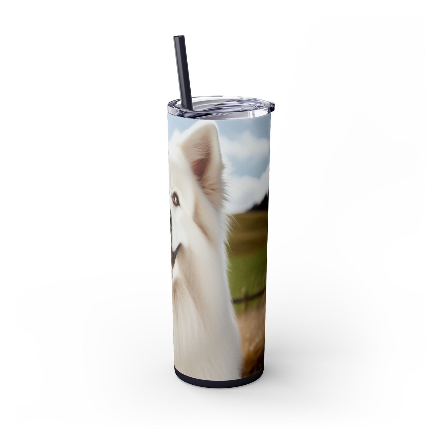 White Swiss Shepherd Dog Skinny Tumbler with Straw, 20oz