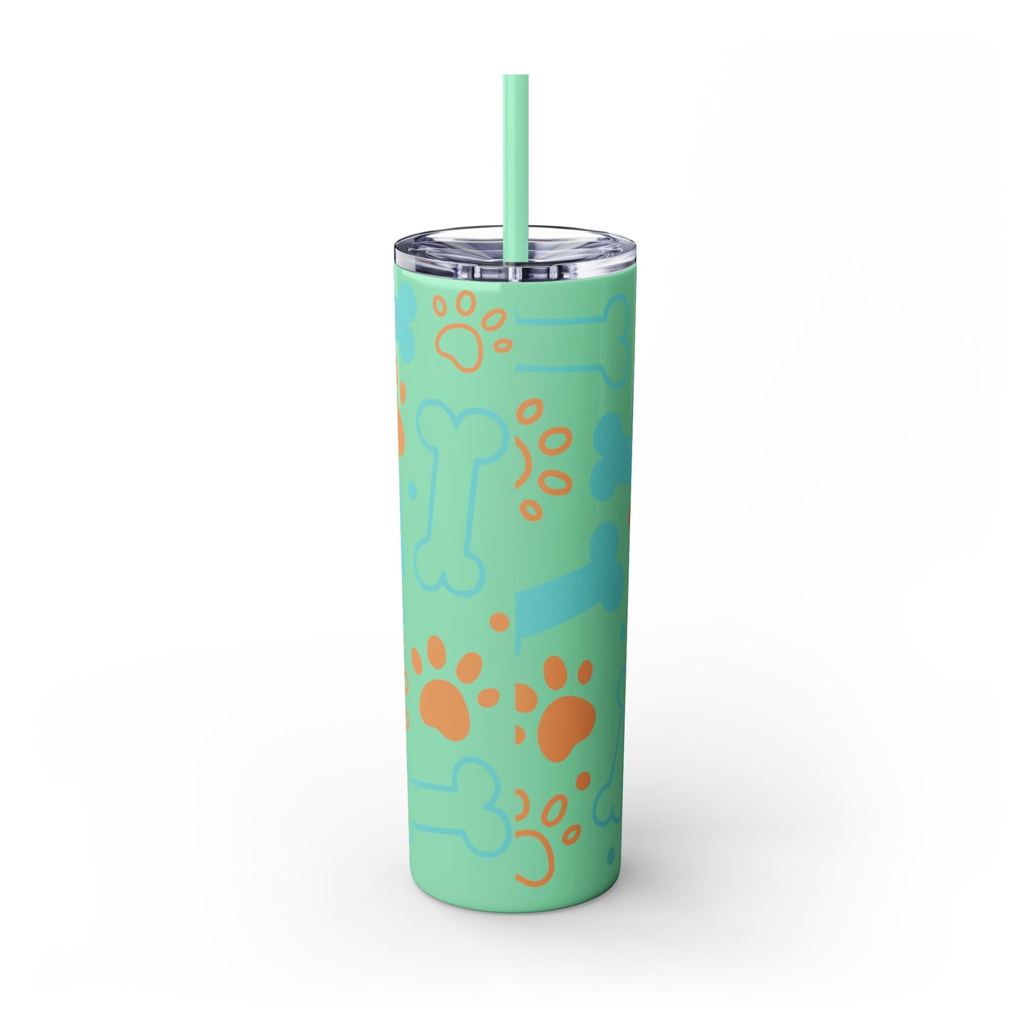 Puppy Pattern Skinny Tumbler with Straw, 20oz