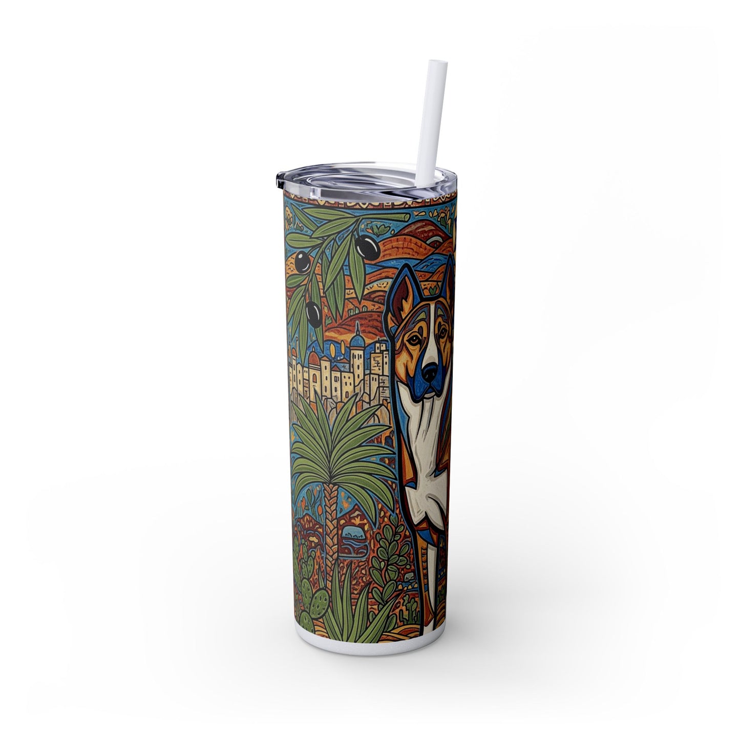 Canaan Dog Skinny Tumbler with Straw, 20oz