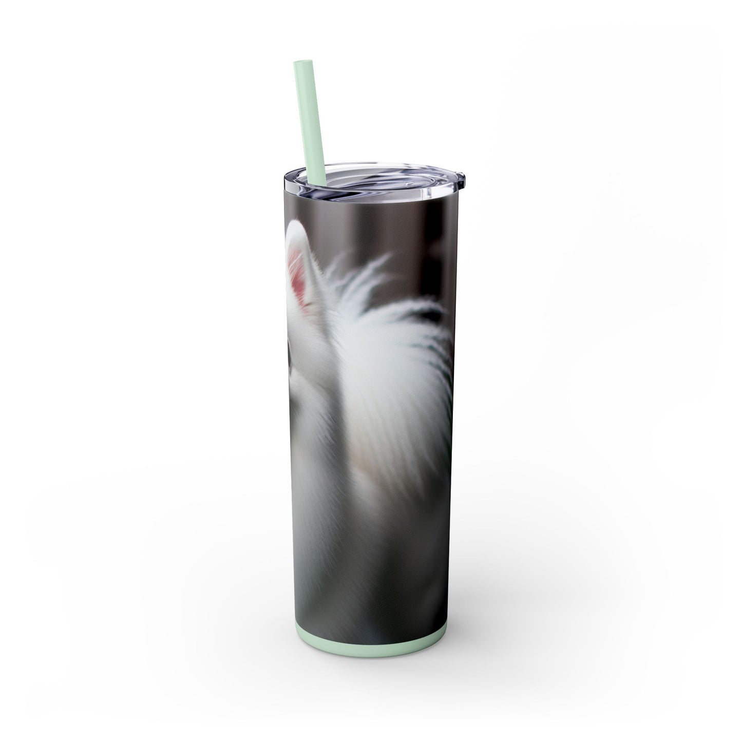 American Eskimo Dog Skinny Tumbler with Straw, 20oz