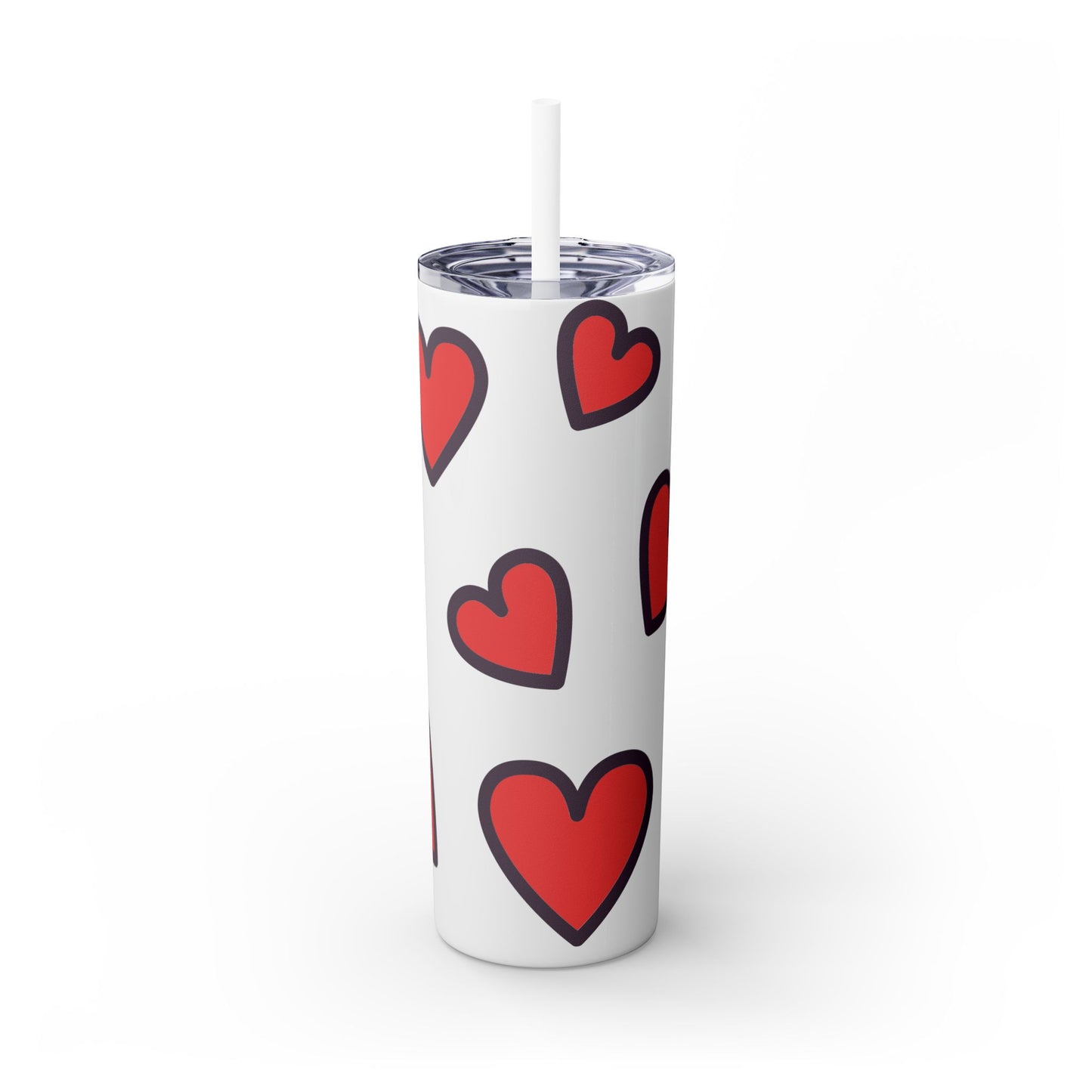 Hearts Skinny Tumbler with Straw, 20oz