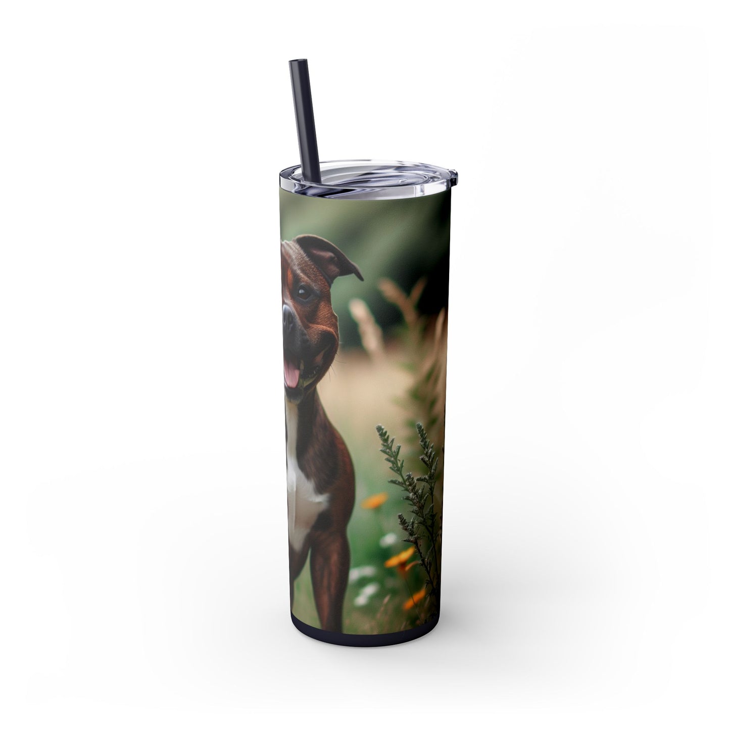 Staffordshire Bull Terrier Skinny Tumbler with Straw, 20oz