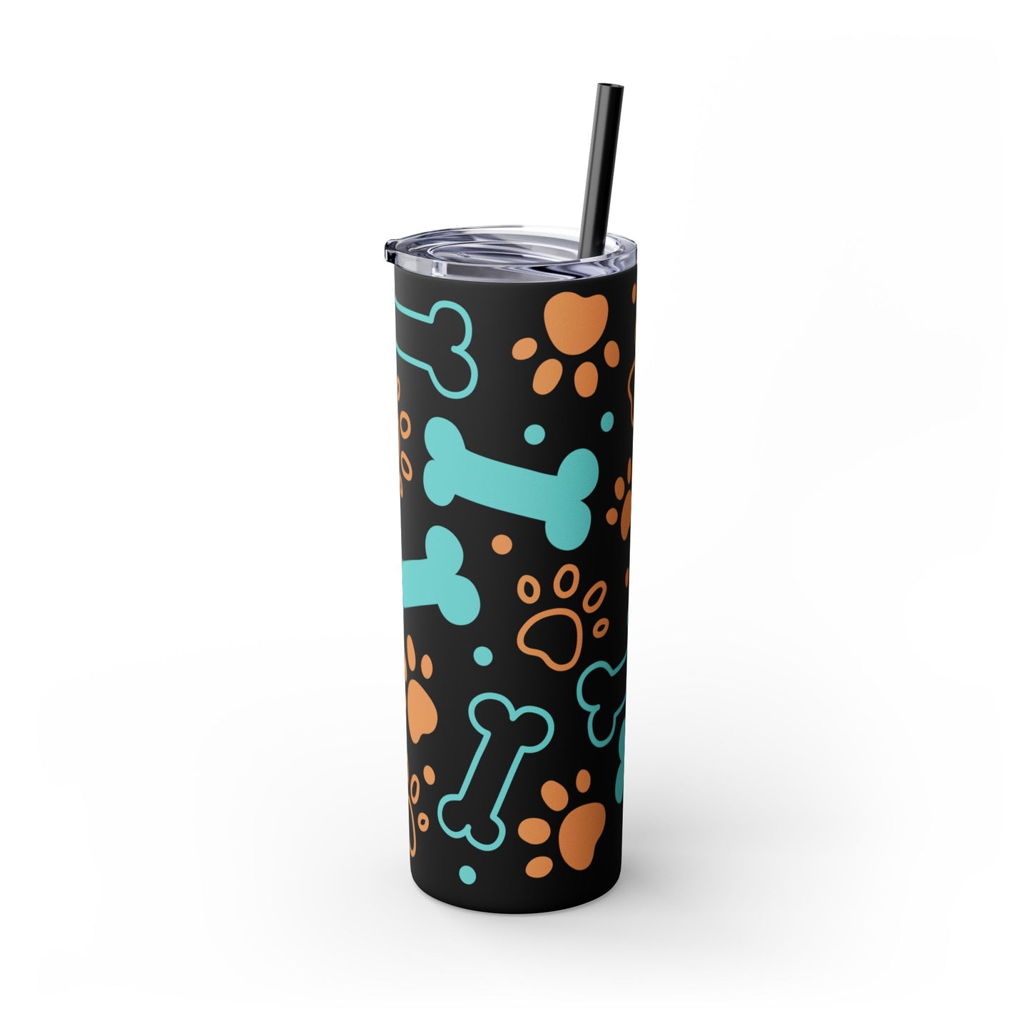Puppy Pattern Skinny Tumbler with Straw, 20oz
