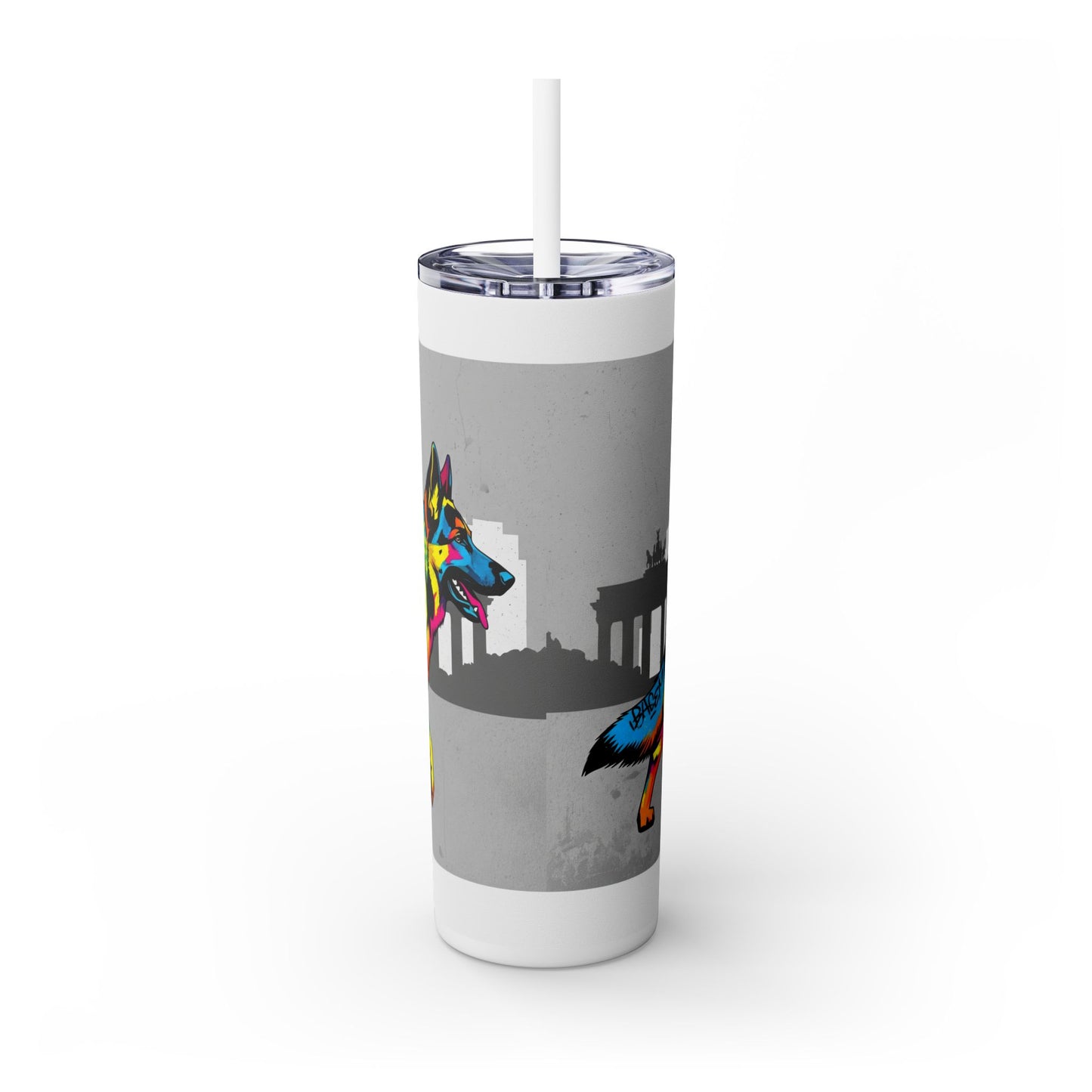 German Shepherd Skinny Tumbler with Straw, 20oz