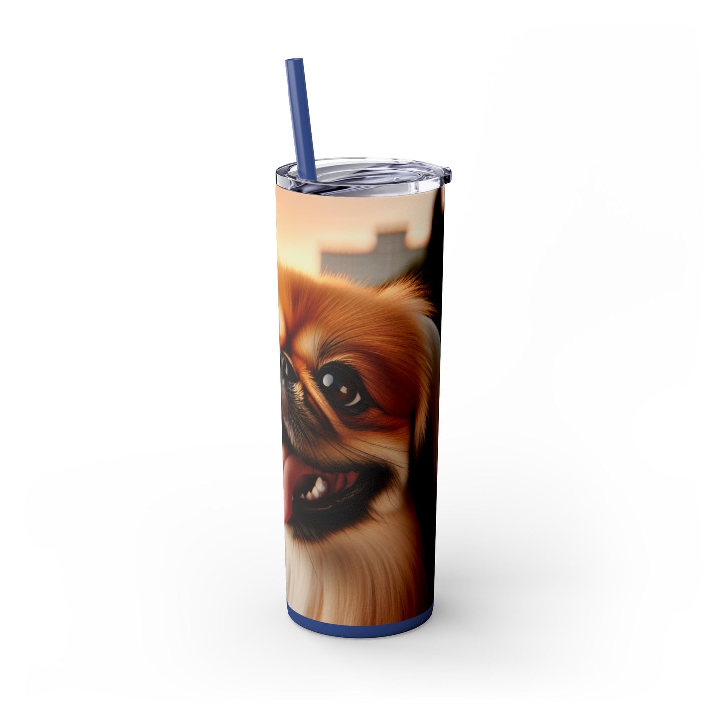 Pekingese Skinny Tumbler with Straw, 20oz