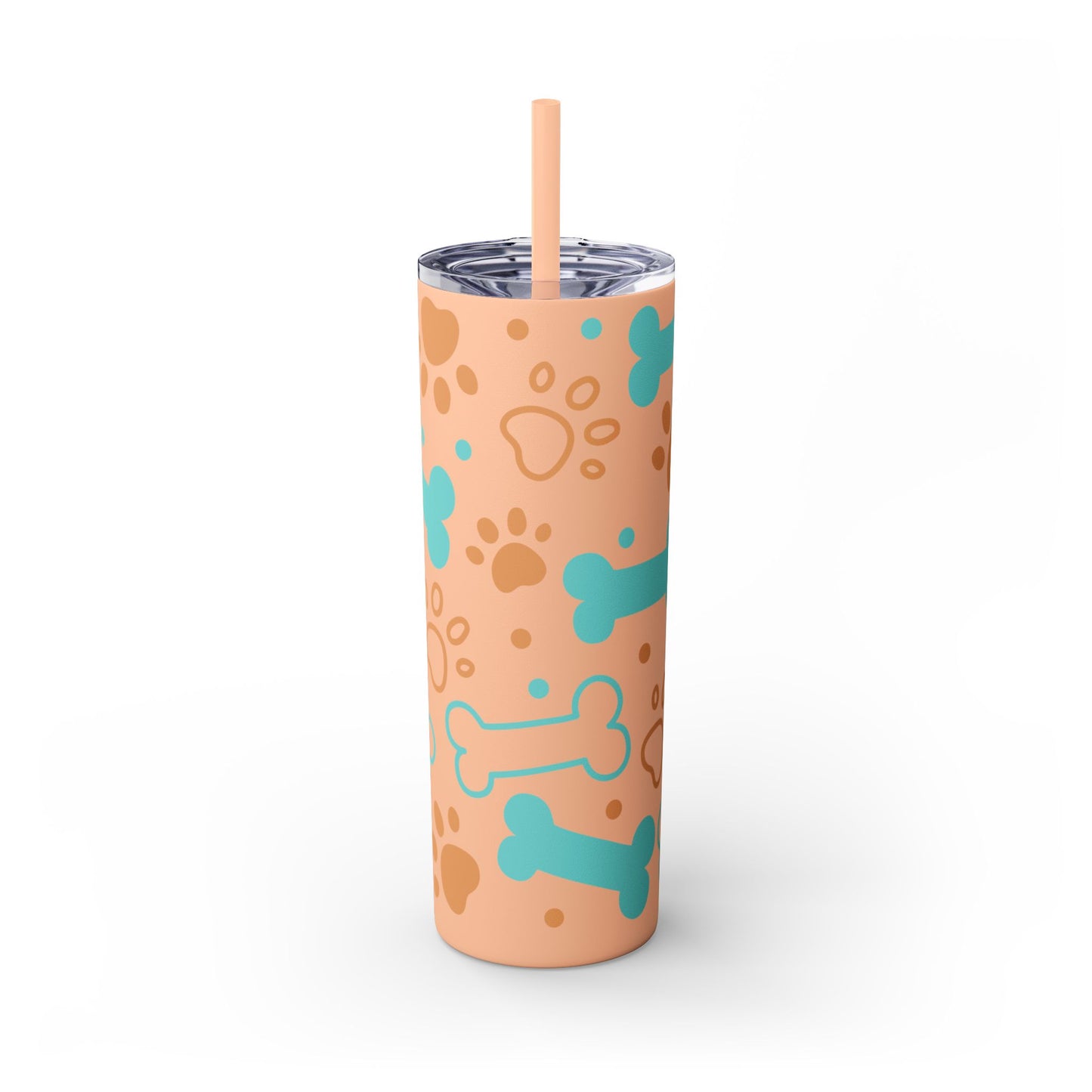 Puppy Pattern Skinny Tumbler with Straw, 20oz