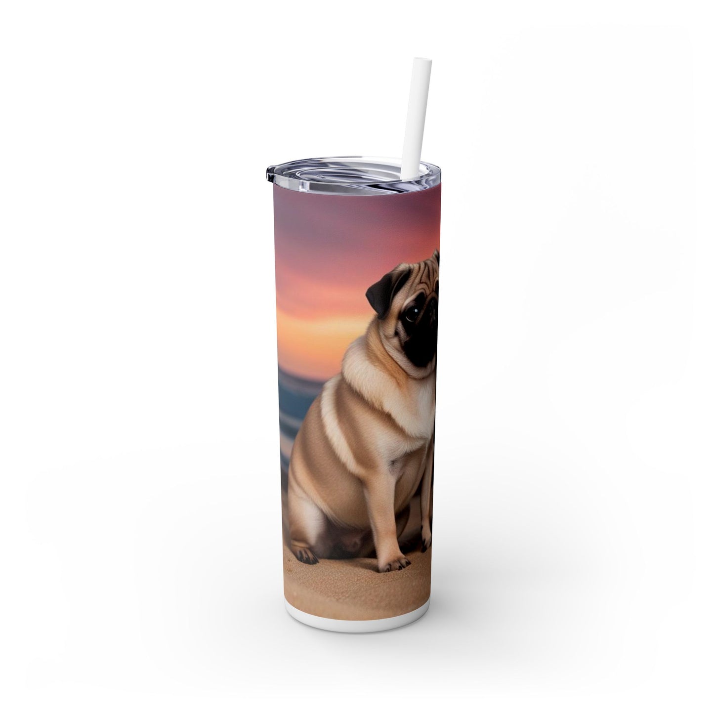 Pug Love Skinny Tumbler with Straw, 20oz