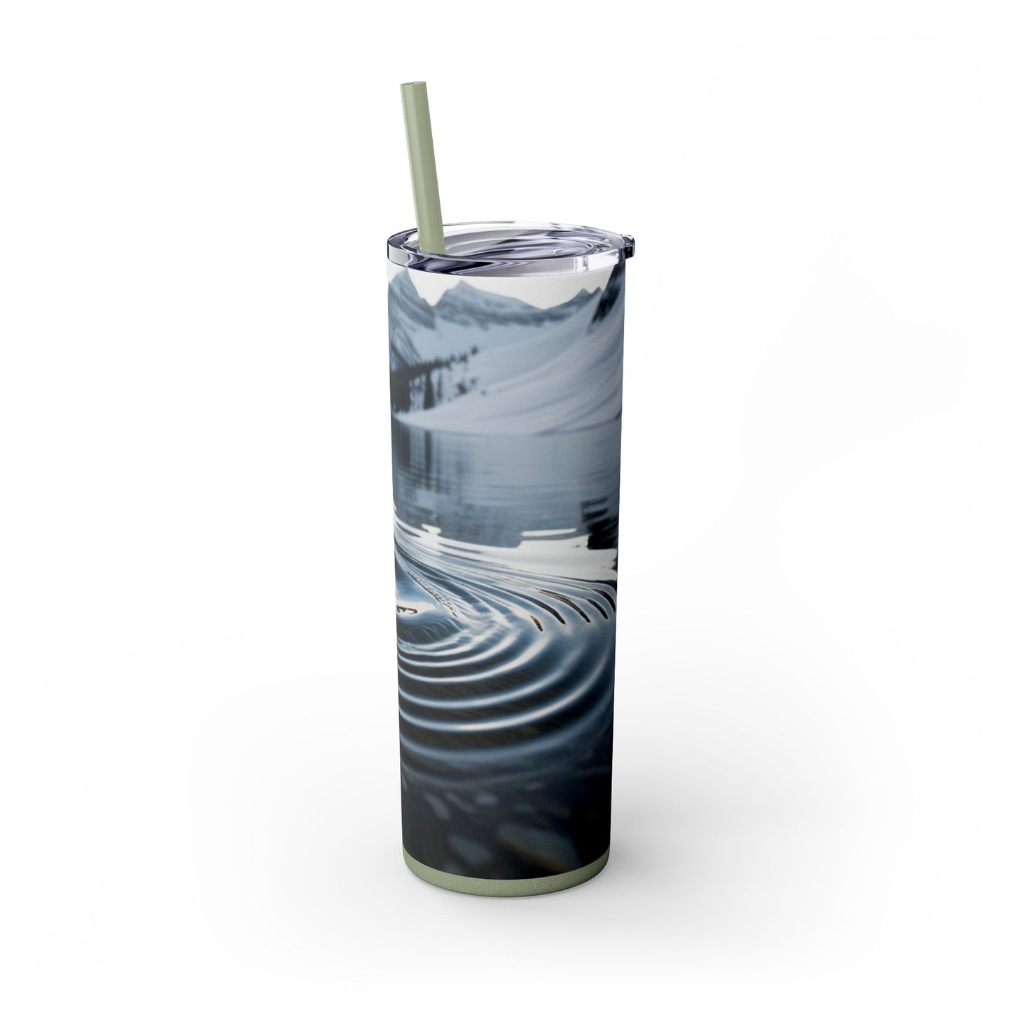 Ripple in a Snowy Mountain Lake Skinny Tumbler with Straw, 20oz