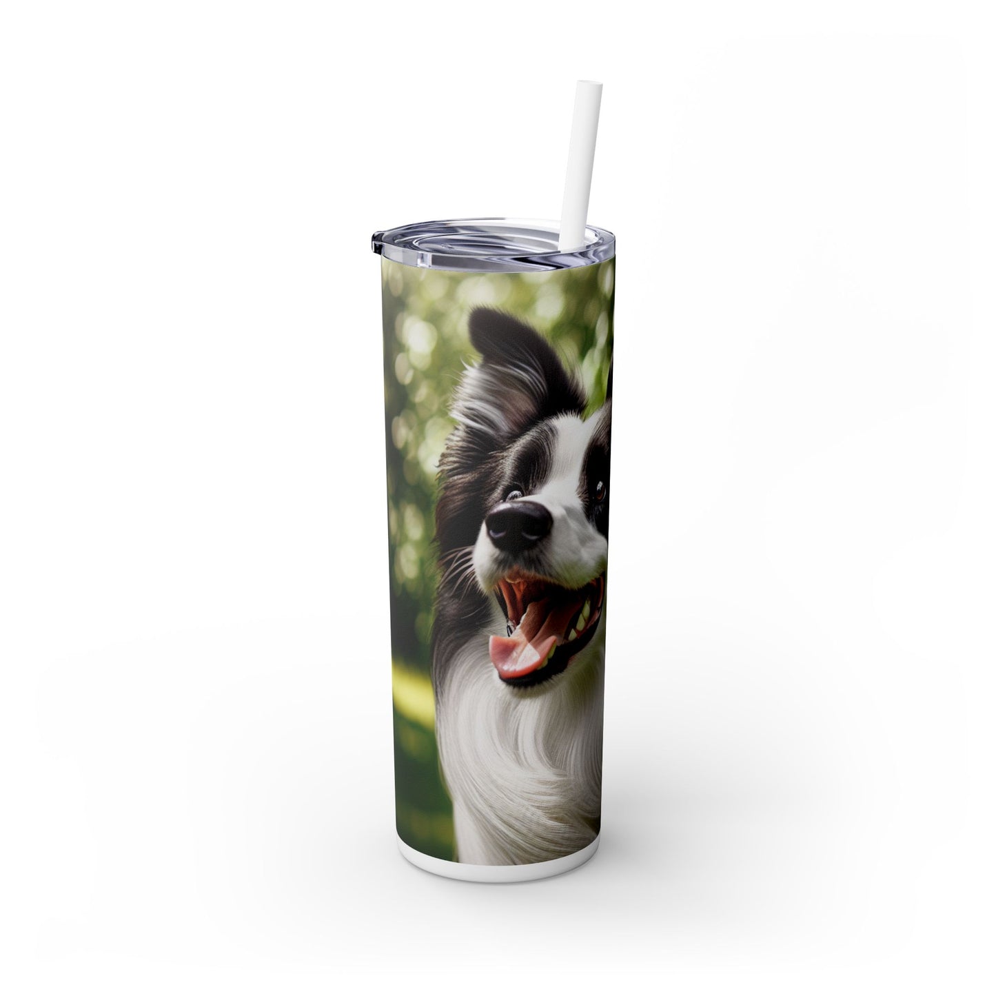 Border Collie Skinny Tumbler with Straw, 20oz