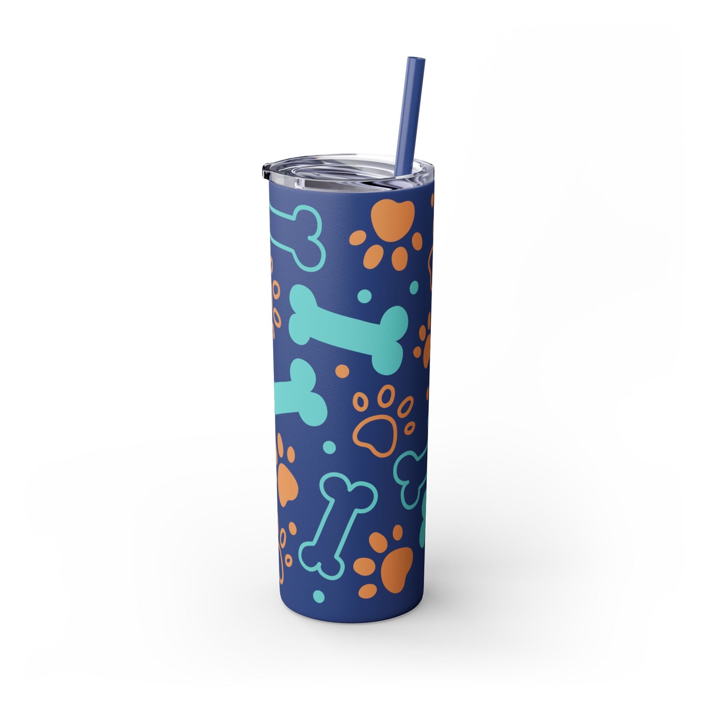 Puppy Pattern Skinny Tumbler with Straw, 20oz