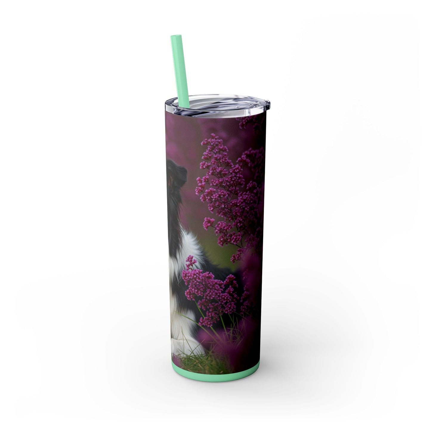 Border Collie Skinny Tumbler with Straw, 20oz