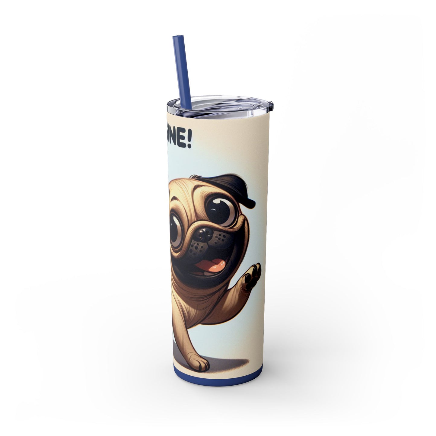 Pug Skinny Tumbler with Straw, 20oz