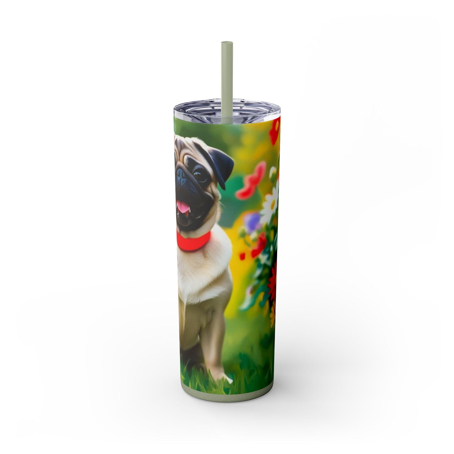 Pug Skinny Tumbler with Straw, 20oz