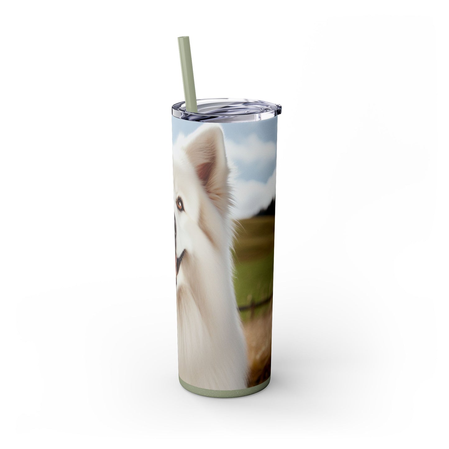 White Swiss Shepherd Dog Skinny Tumbler with Straw, 20oz
