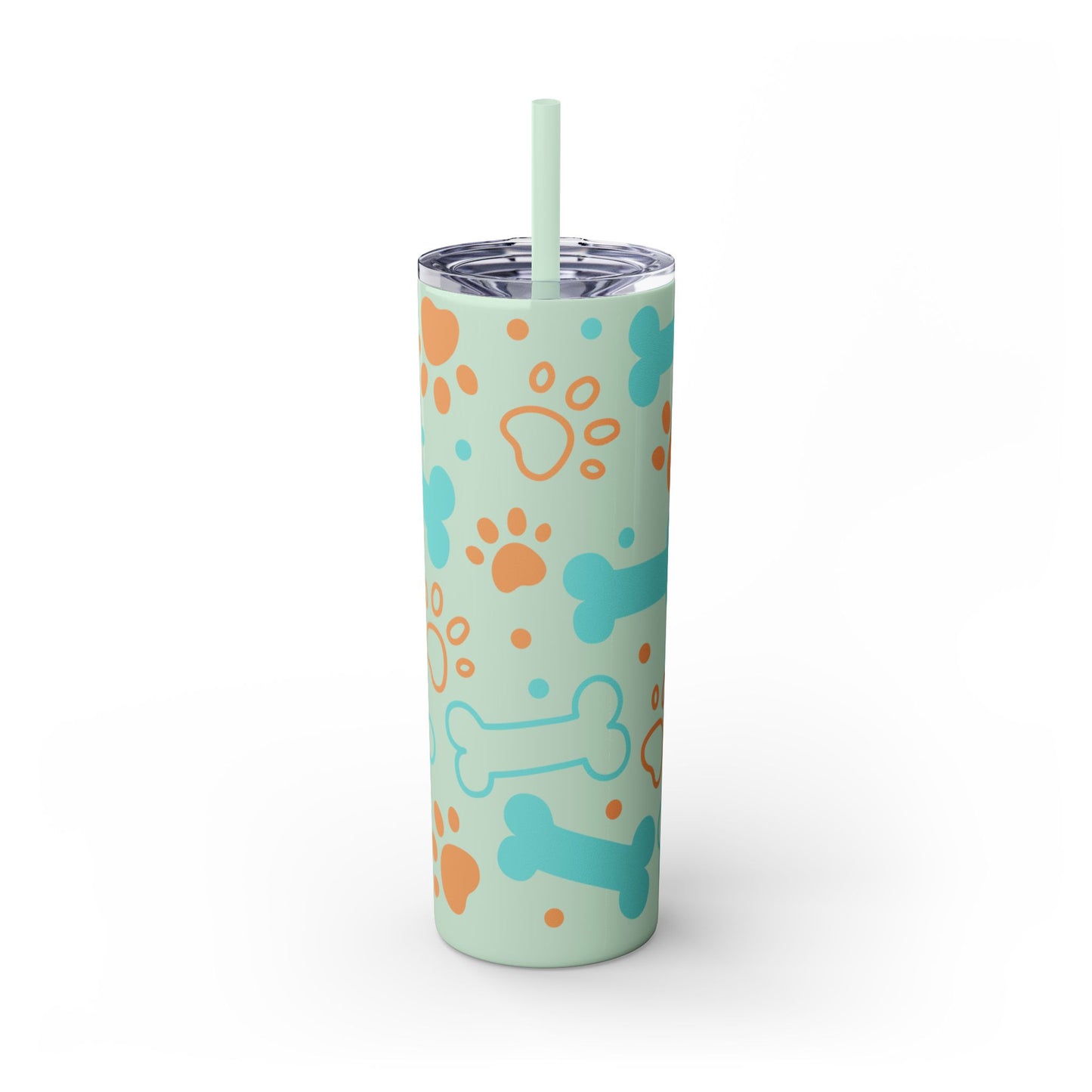 Puppy Pattern Skinny Tumbler with Straw, 20oz