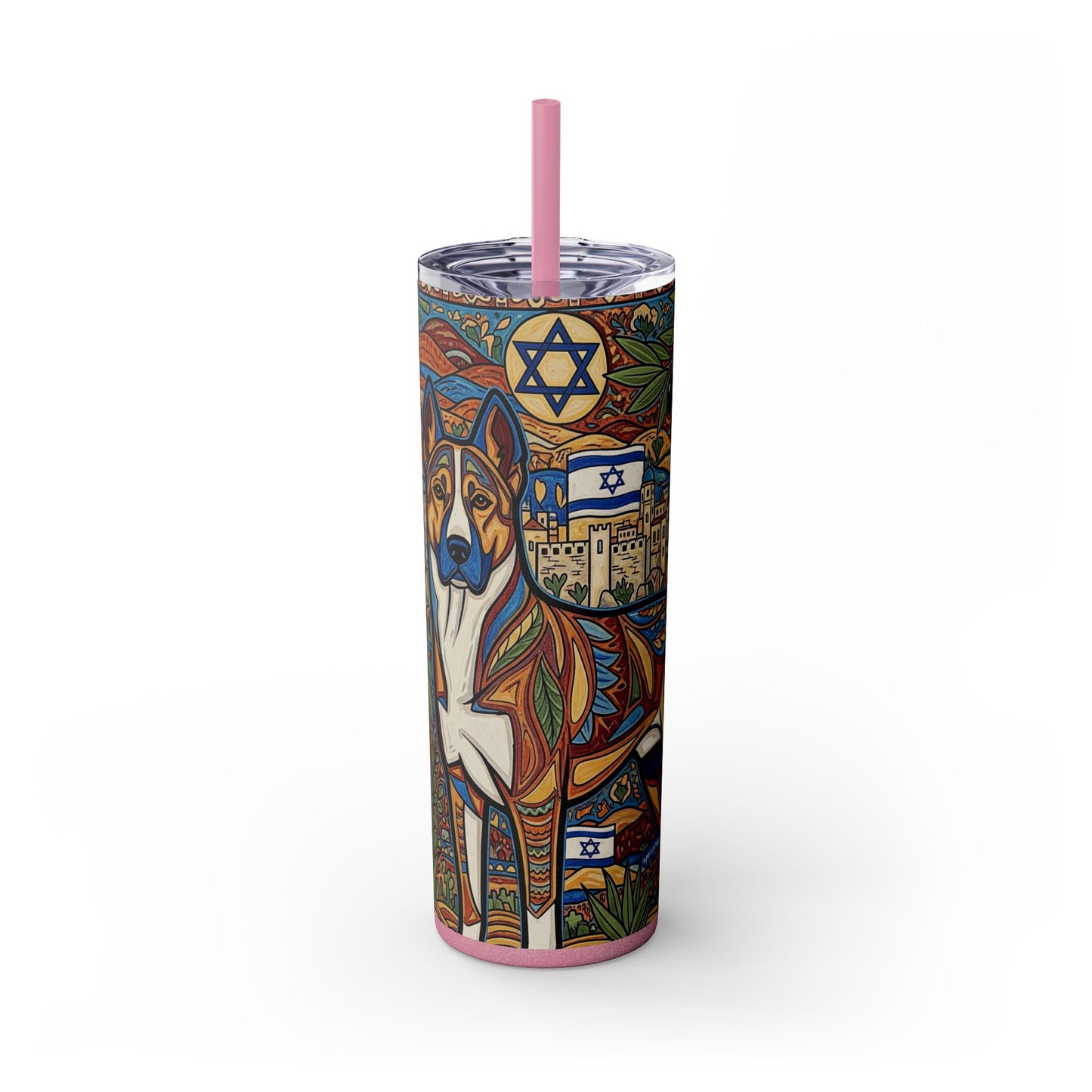 Canaan Dog Skinny Tumbler with Straw, 20oz