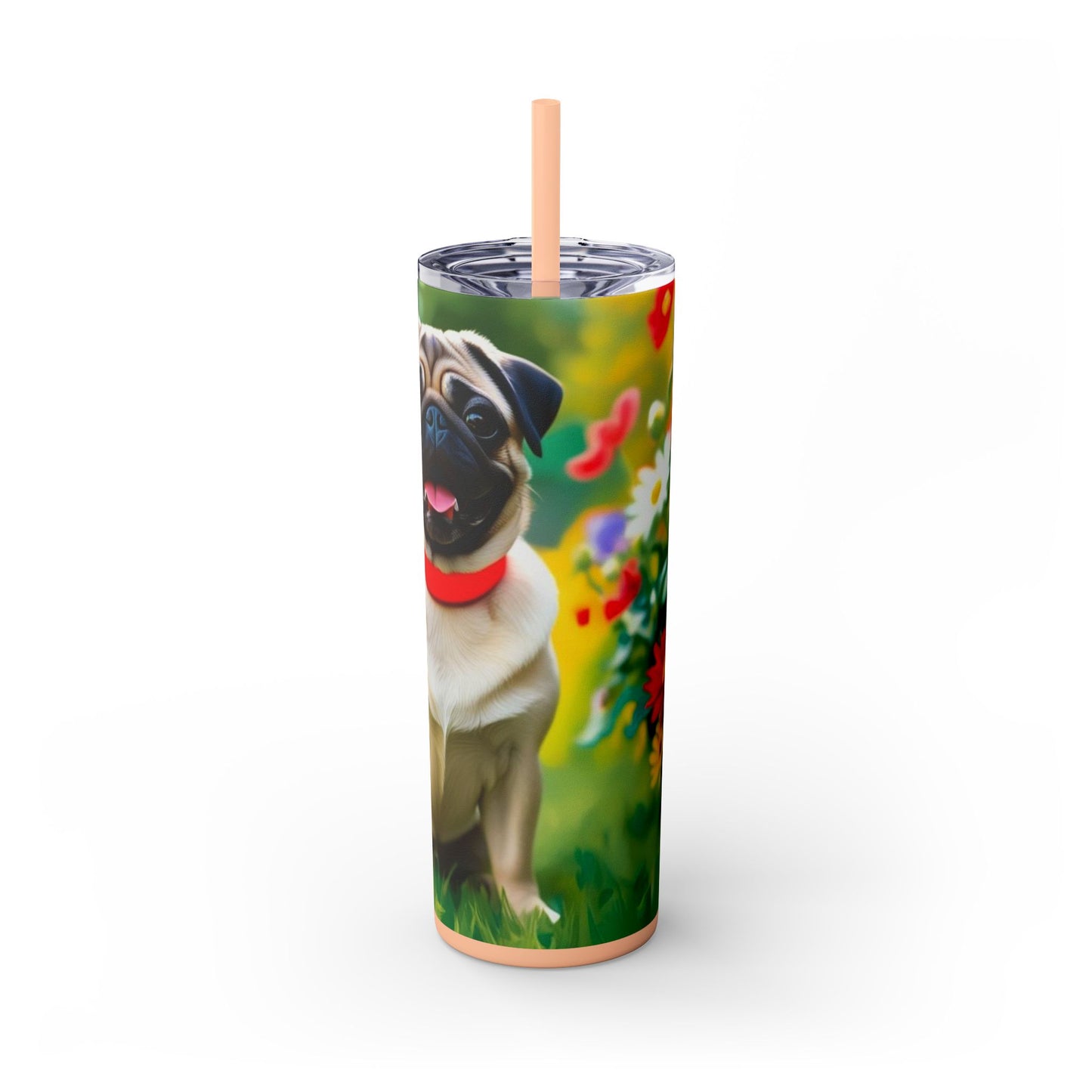 Pug Skinny Tumbler with Straw, 20oz