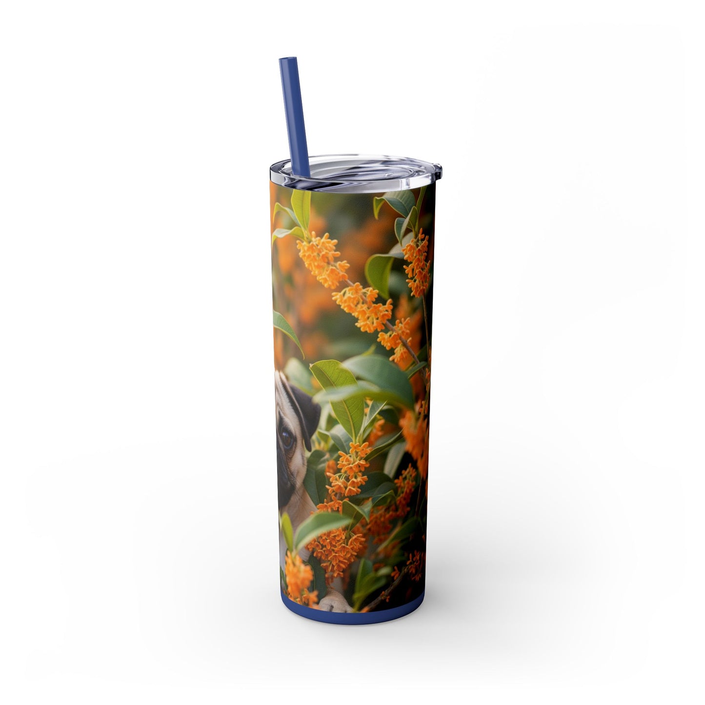 Pug Skinny Tumbler with Straw, 20oz