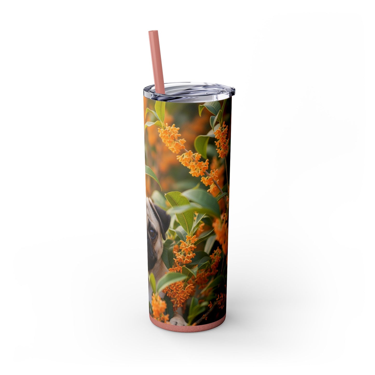 Pug Skinny Tumbler with Straw, 20oz