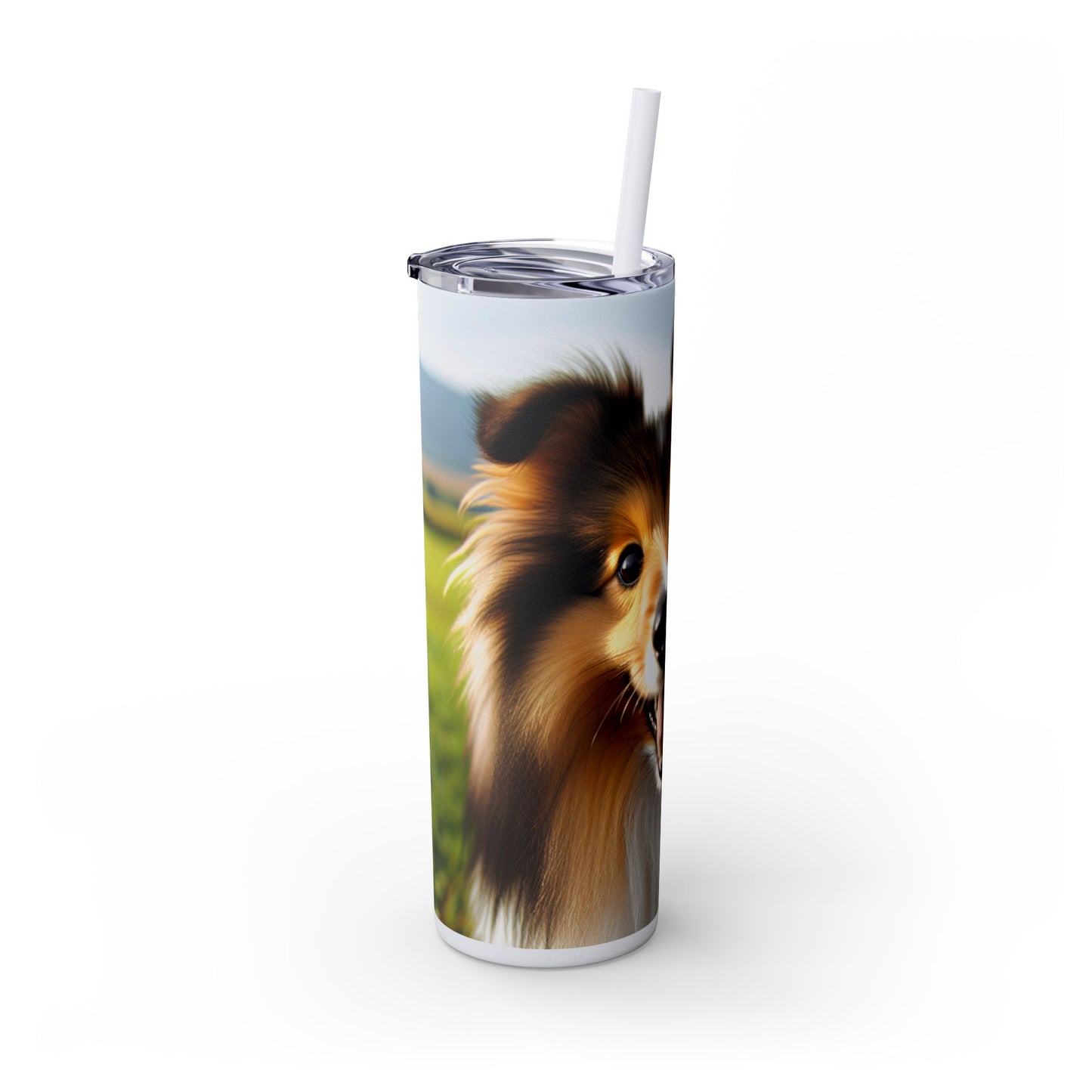 Shetland Sheepdog Skinny Tumbler with Straw, 20oz