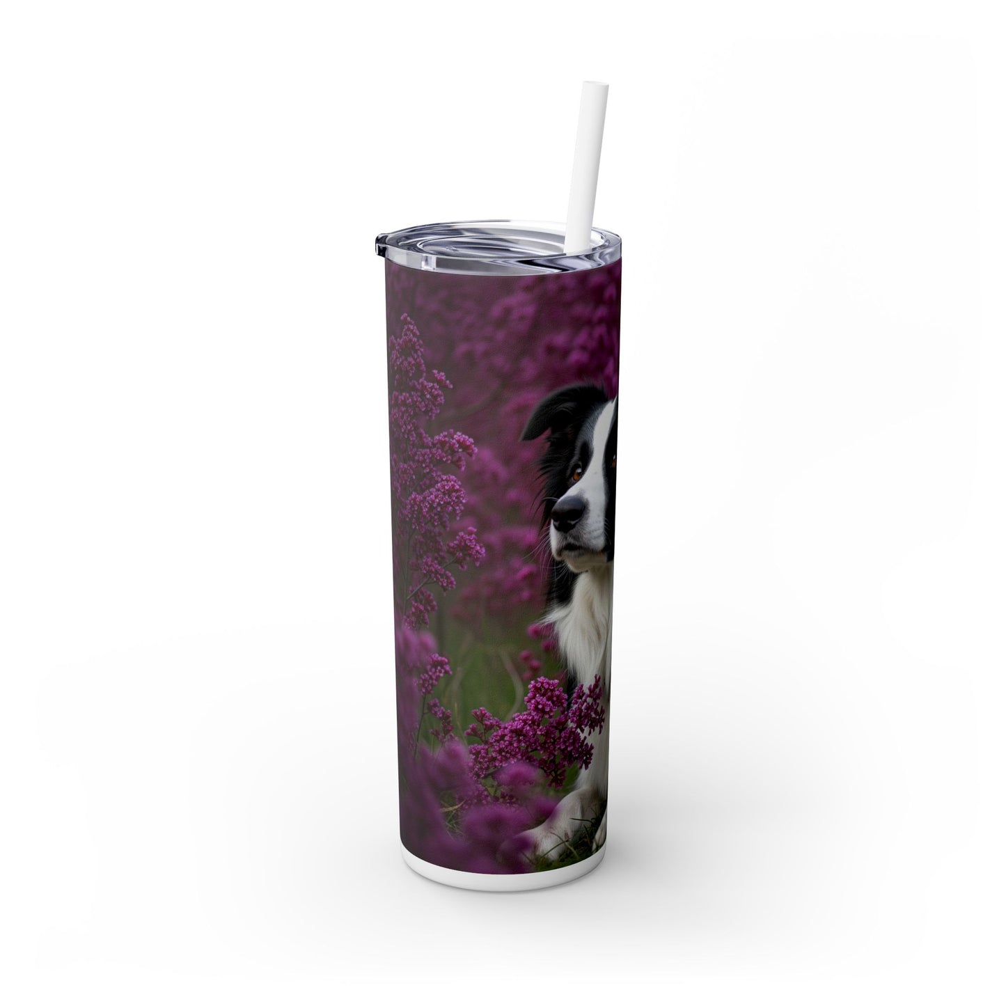 Border Collie Skinny Tumbler with Straw, 20oz