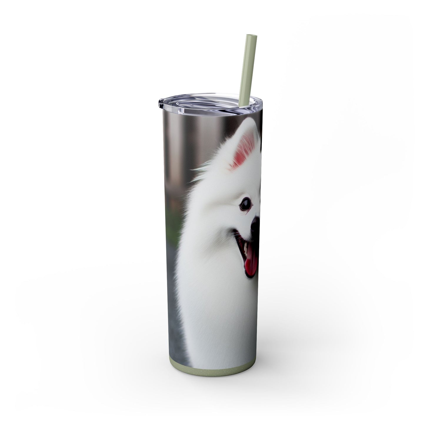 American Eskimo Dog Skinny Tumbler with Straw, 20oz