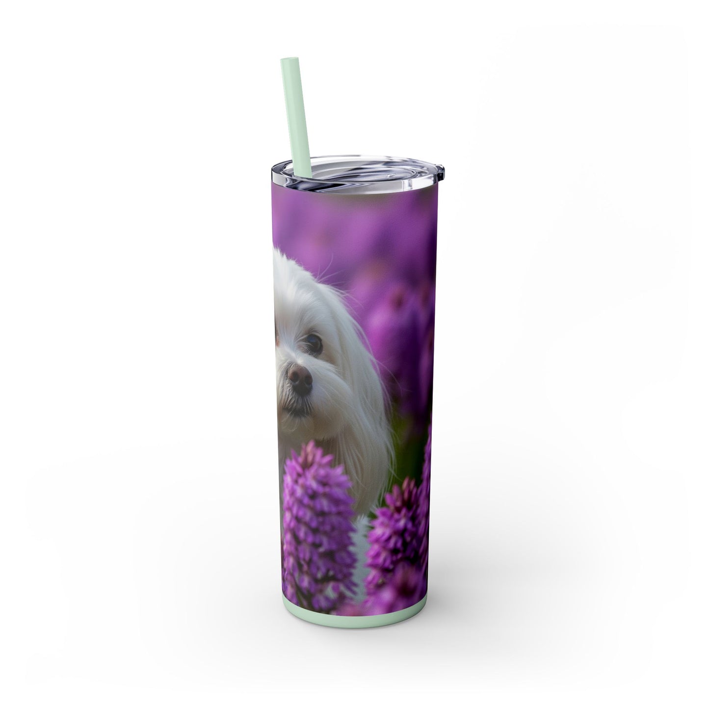 Maltese Skinny Tumbler with Straw, 20oz