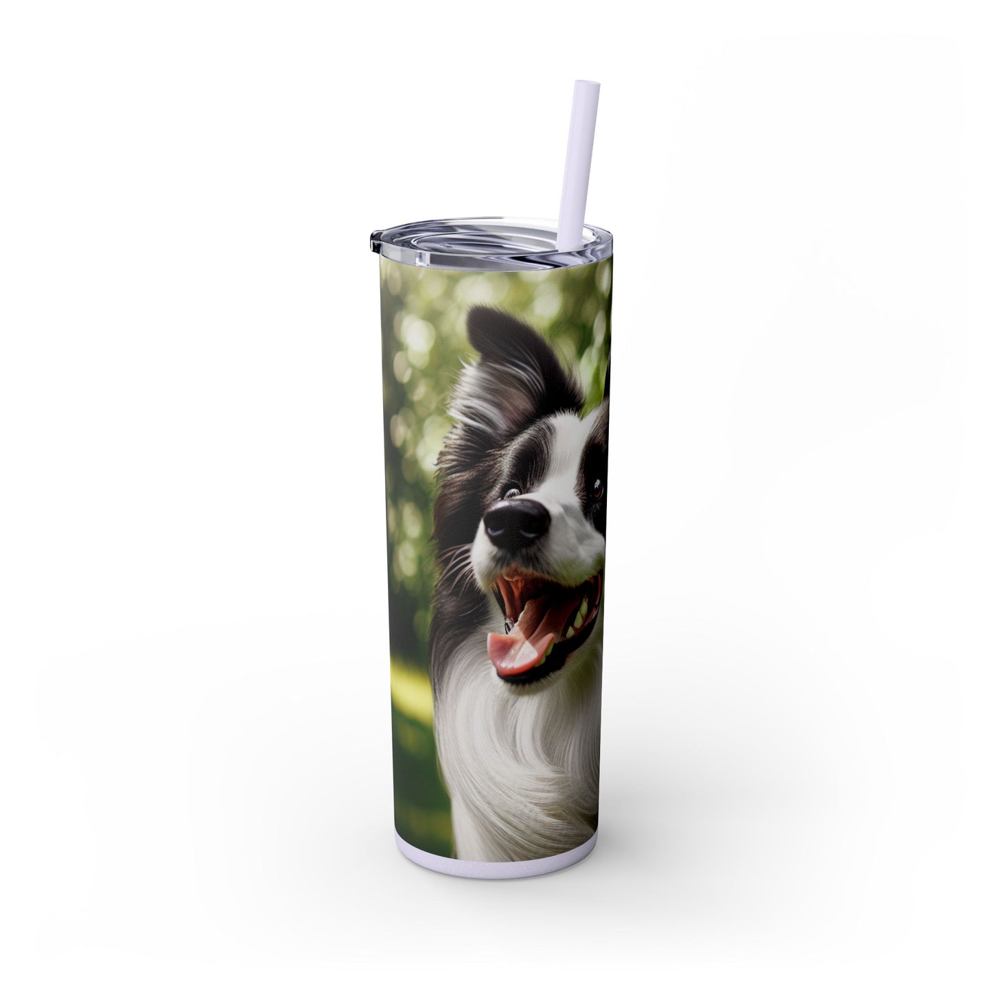 Border Collie Skinny Tumbler with Straw, 20oz