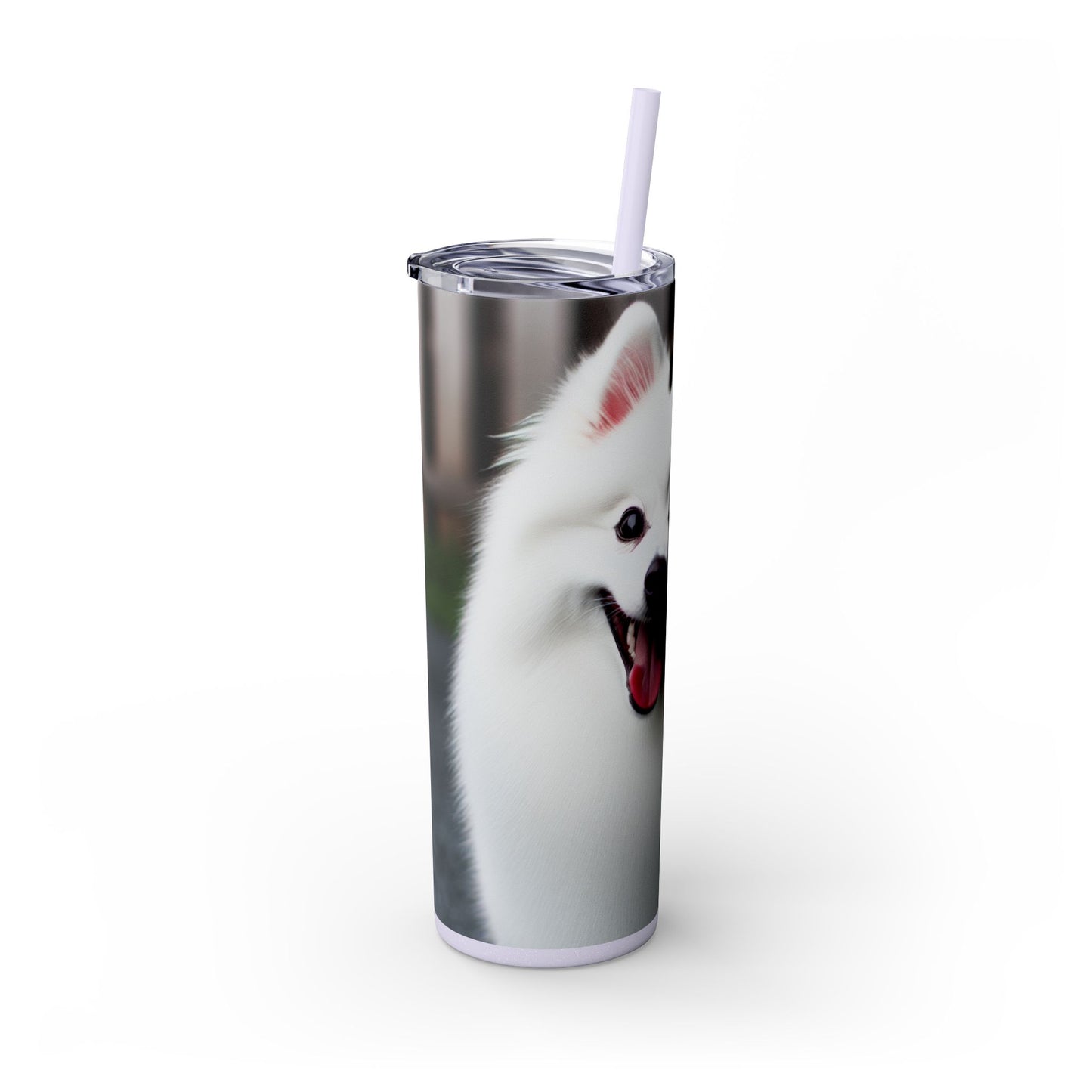 American Eskimo Dog Skinny Tumbler with Straw, 20oz