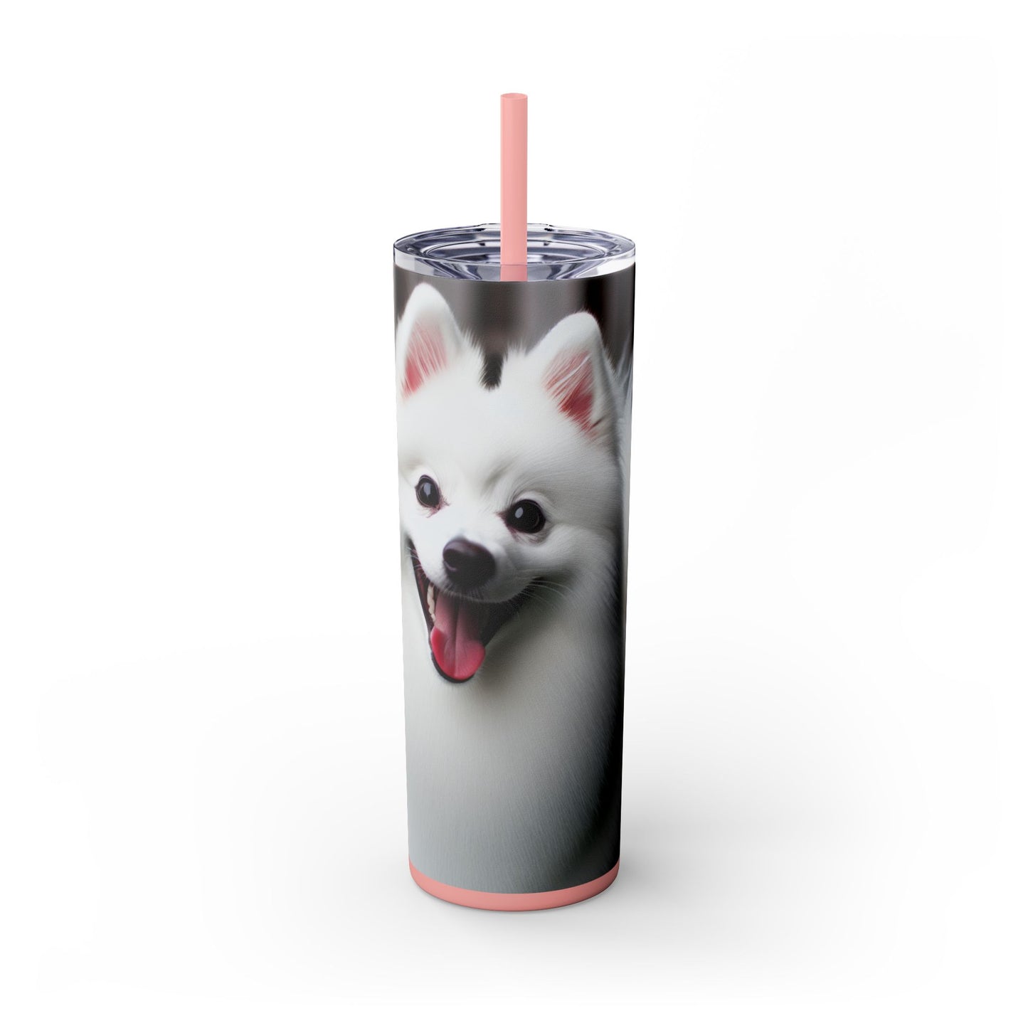 American Eskimo Dog Skinny Tumbler with Straw, 20oz
