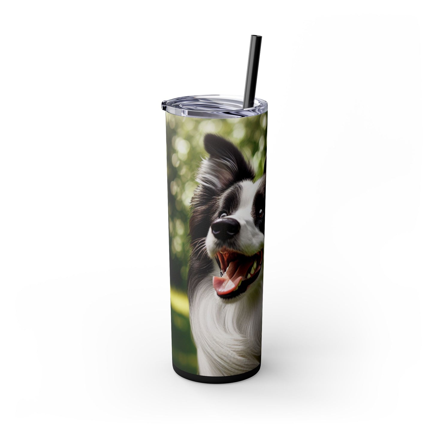Border Collie Skinny Tumbler with Straw, 20oz