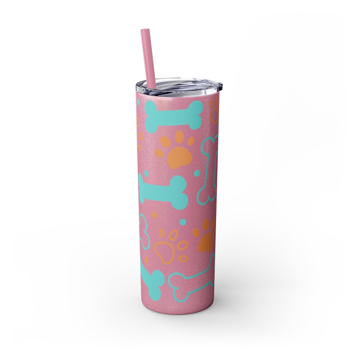 Puppy Pattern Skinny Tumbler with Straw, 20oz