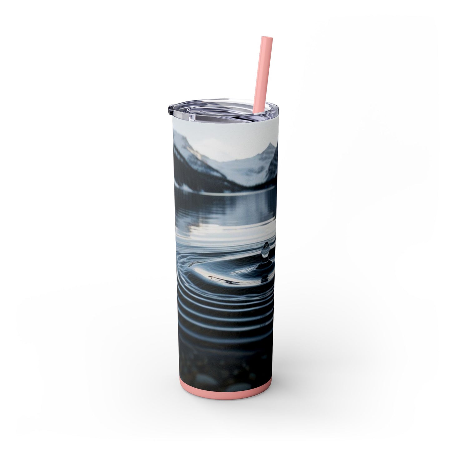 Ripple in a Snowy Mountain Lake Skinny Tumbler with Straw, 20oz