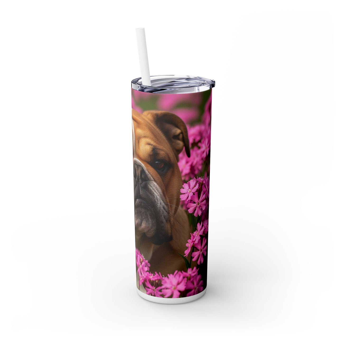 Bulldog Skinny Tumbler with Straw, 20oz