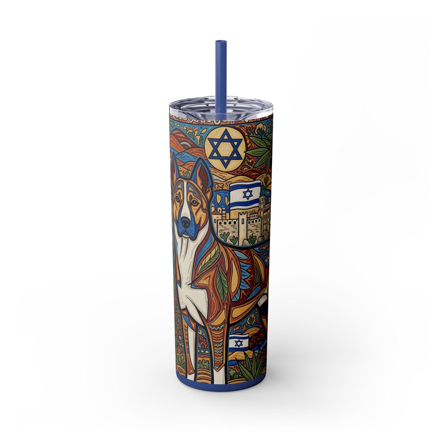 Canaan Dog Skinny Tumbler with Straw, 20oz