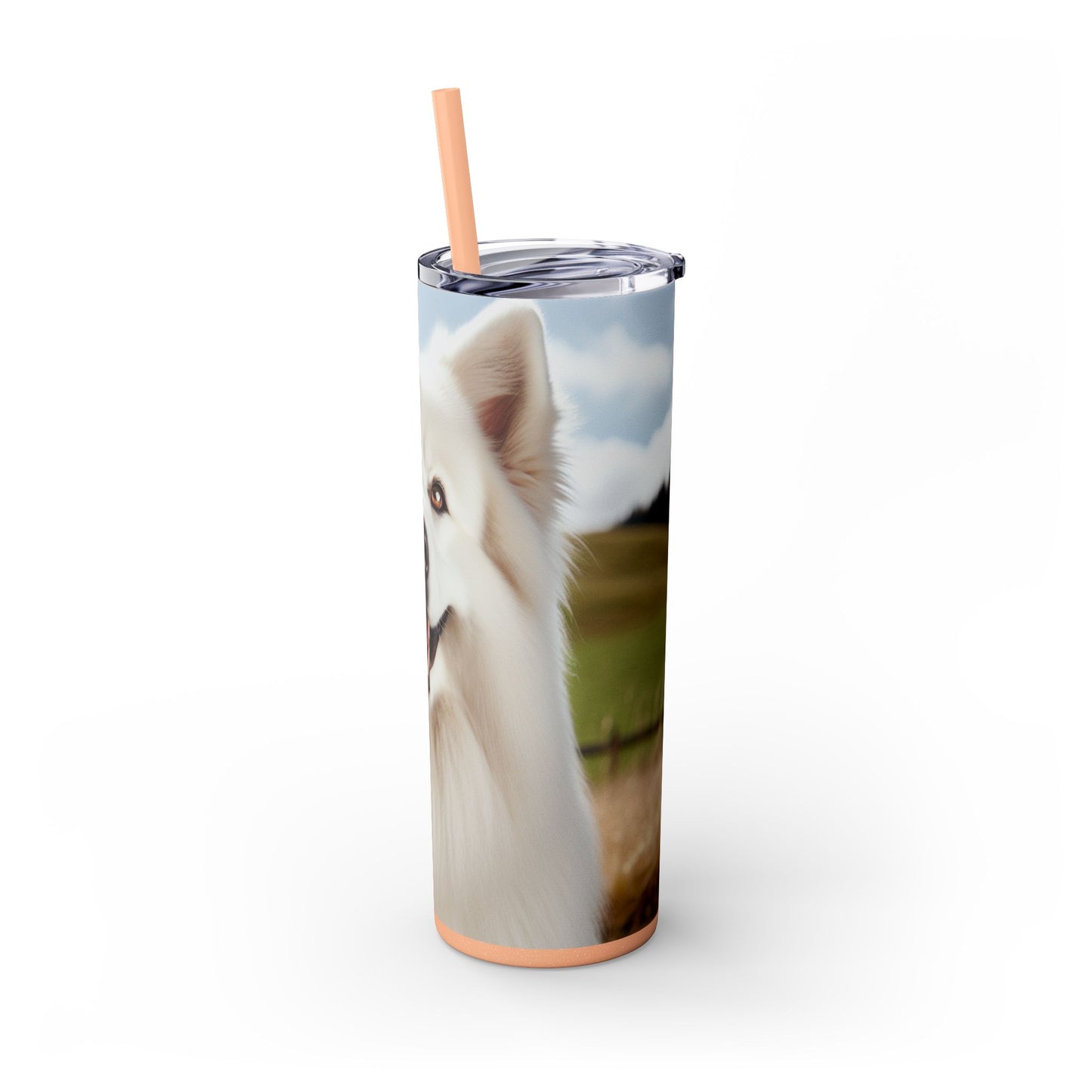 White Swiss Shepherd Dog Skinny Tumbler with Straw, 20oz
