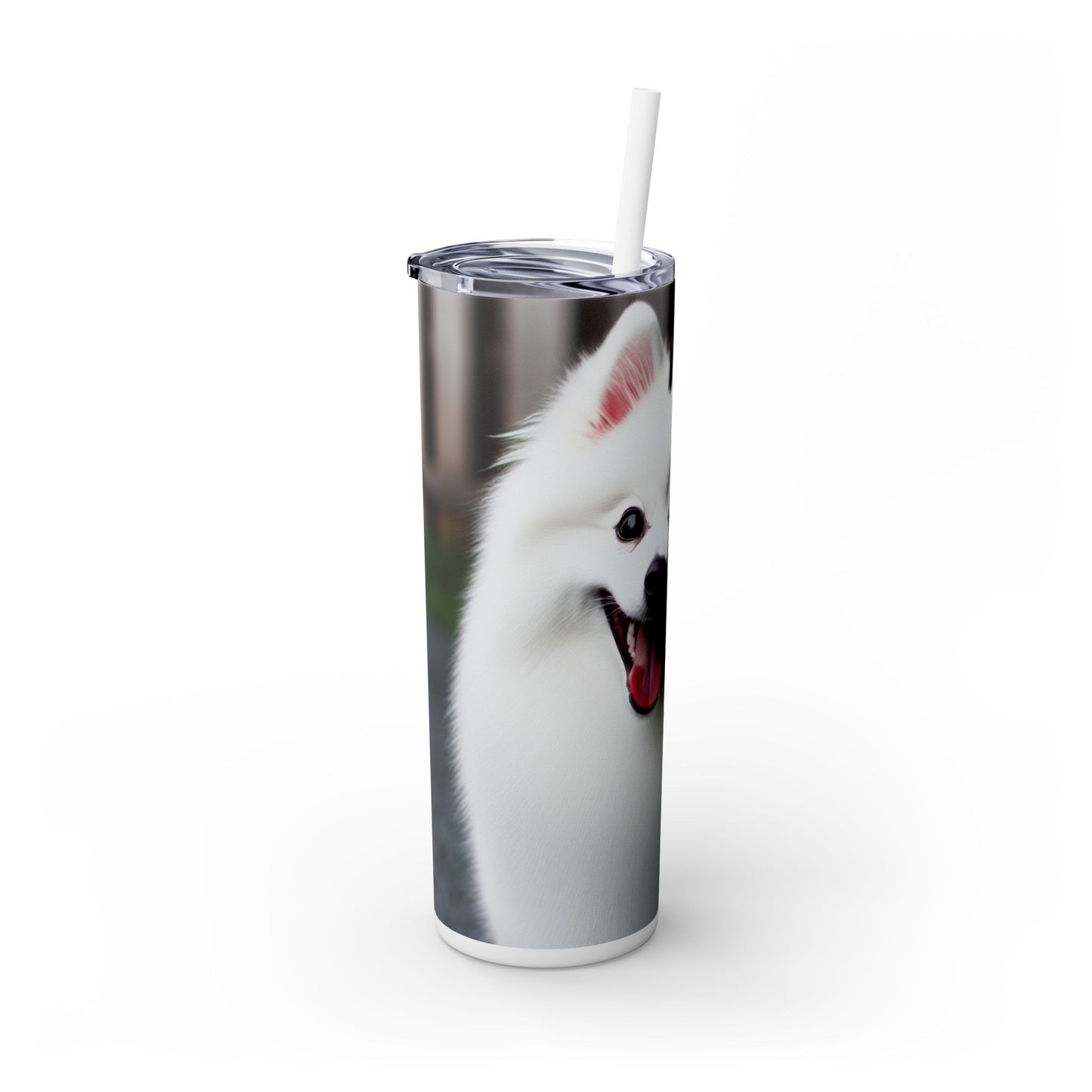 American Eskimo Dog Skinny Tumbler with Straw, 20oz