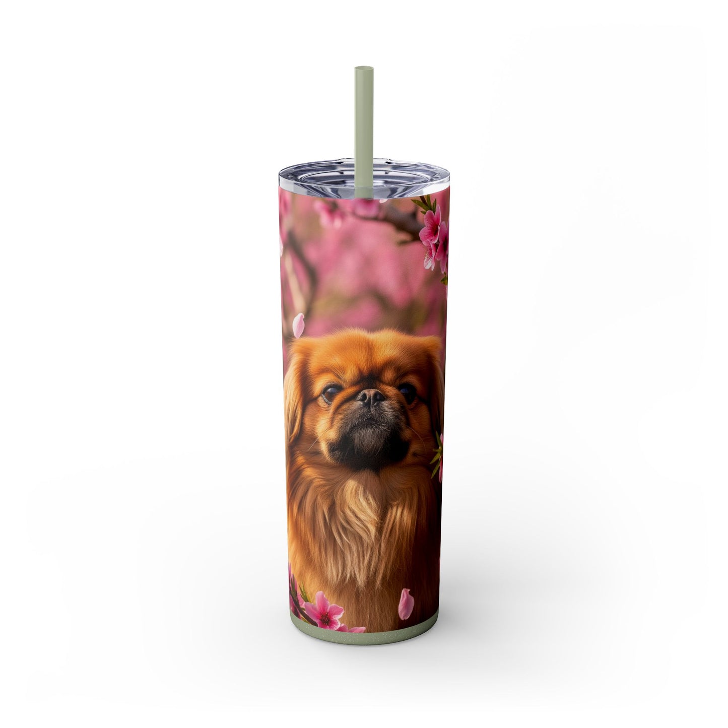 Pekingese Skinny Tumbler with Straw, 20oz